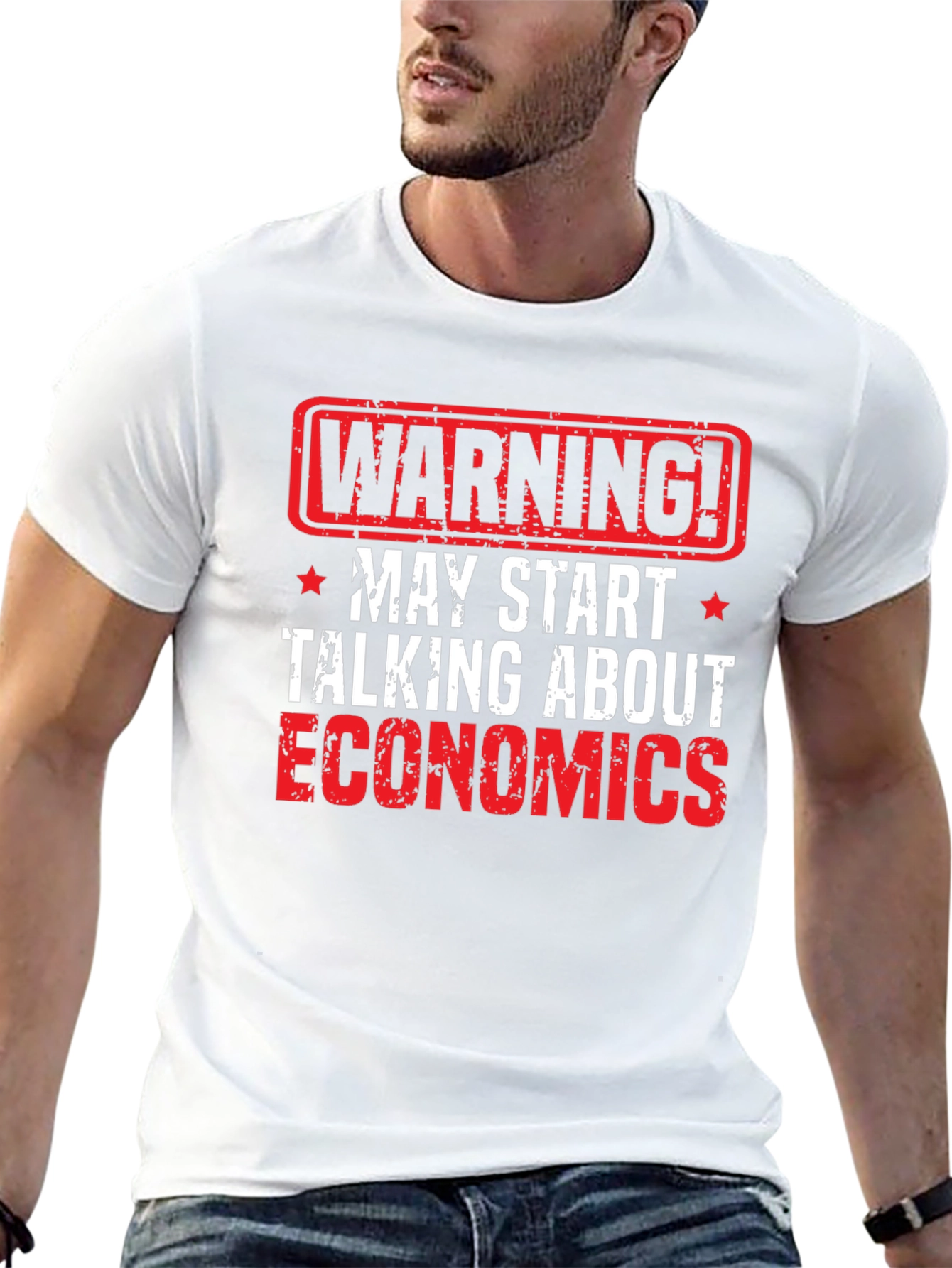 Black Warning Economics T-Shirt - Funny Geek Tee view 13
