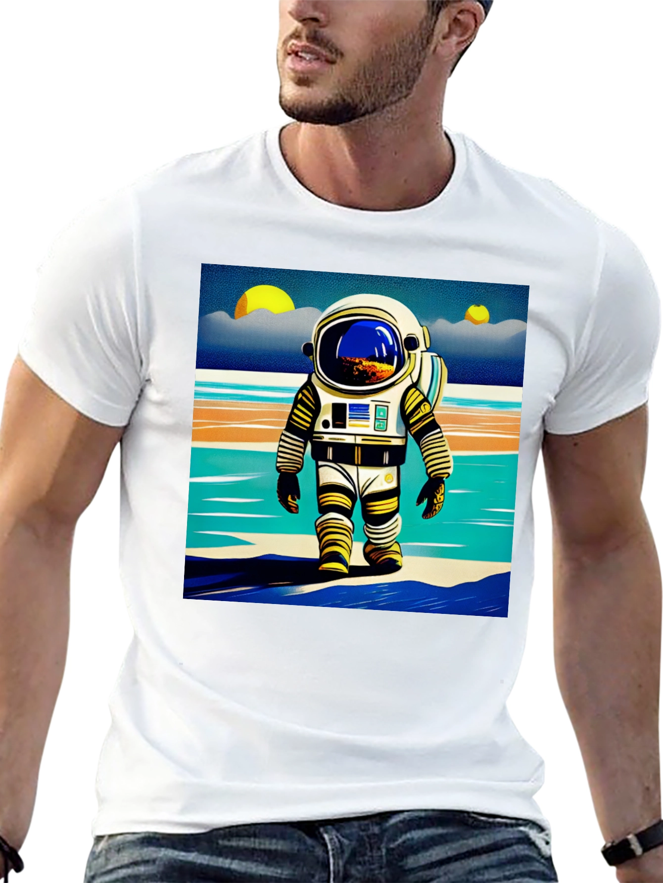 Black Astronaut Beach T-Shirt - Retro Space Adventure Tee view 13