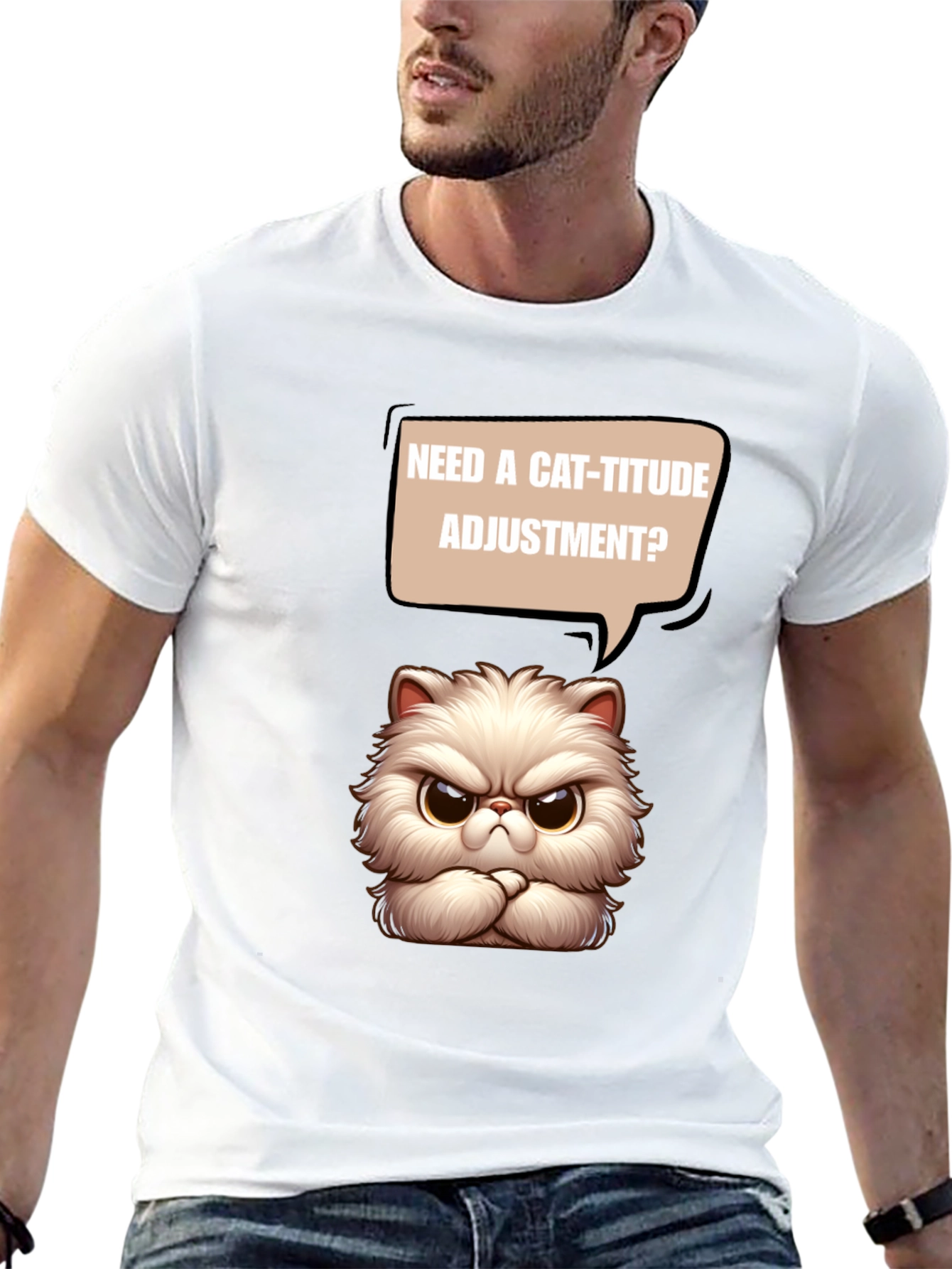 Black Cat-itude T-Shirt - Funny Grumpy Cat Design view 13