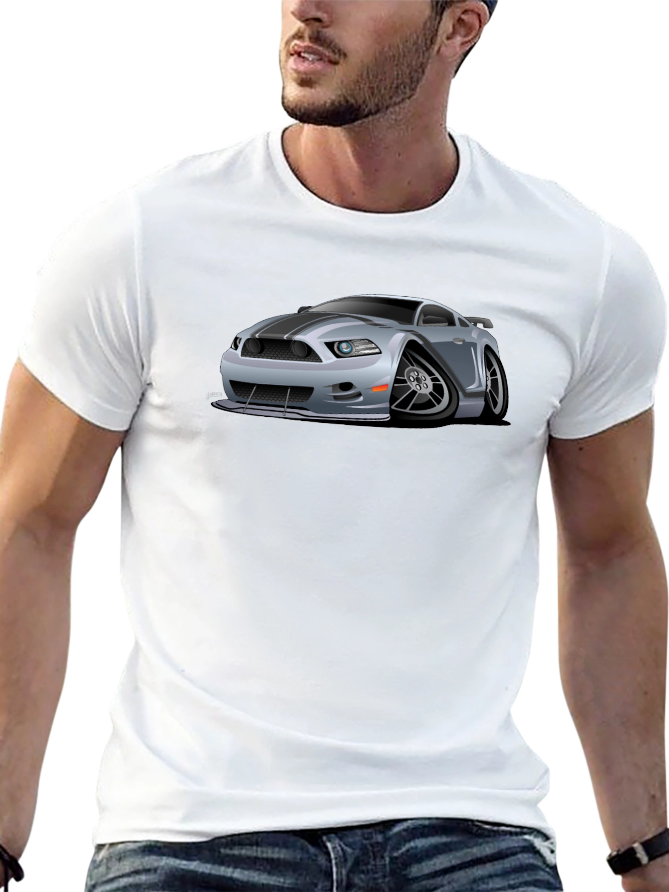 Black Car Cartoon Graphic Print Black T-Shirt view 13