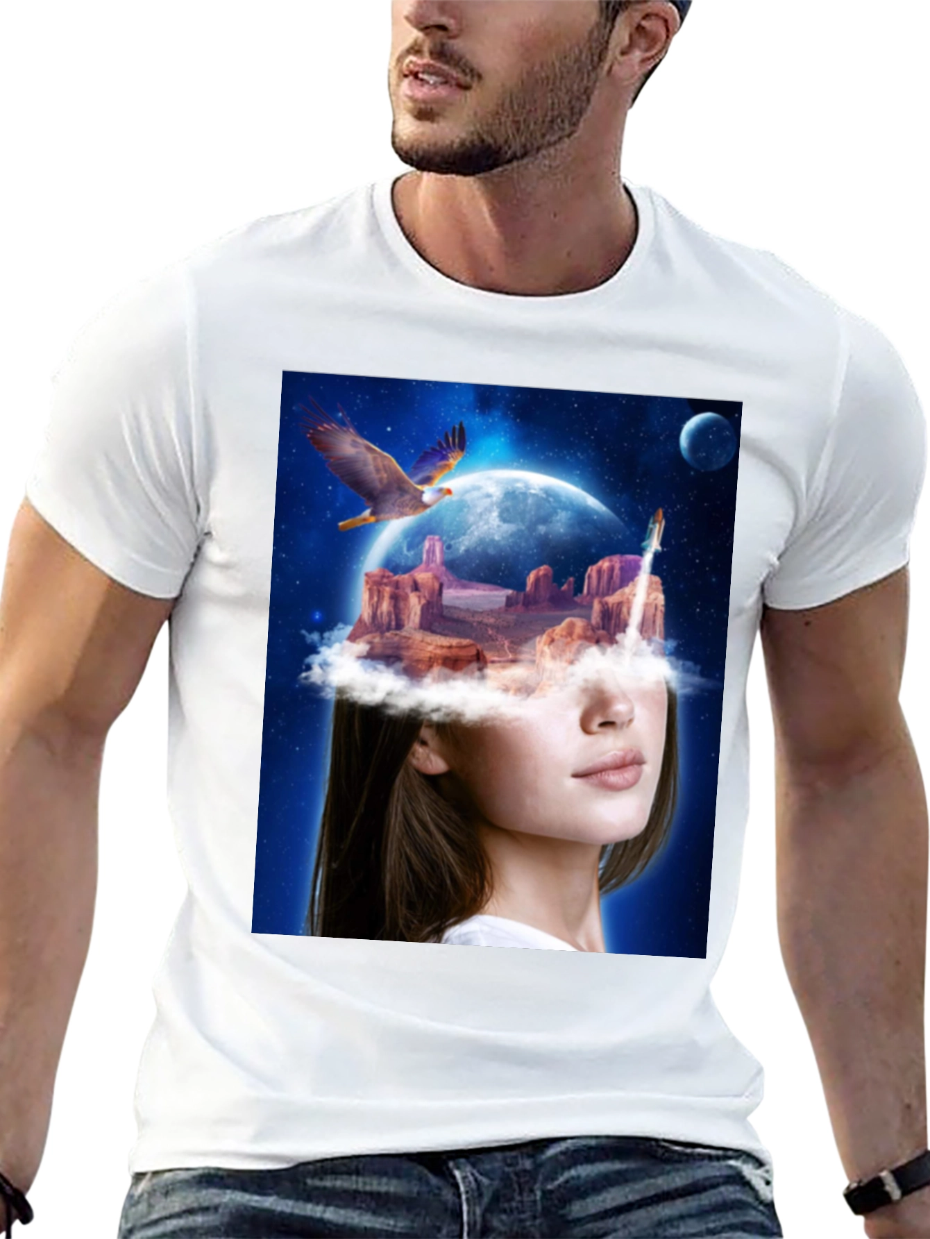 Black Surreal Dreamscape Graphic Tee - Unique Artistic T-Shirt view 13