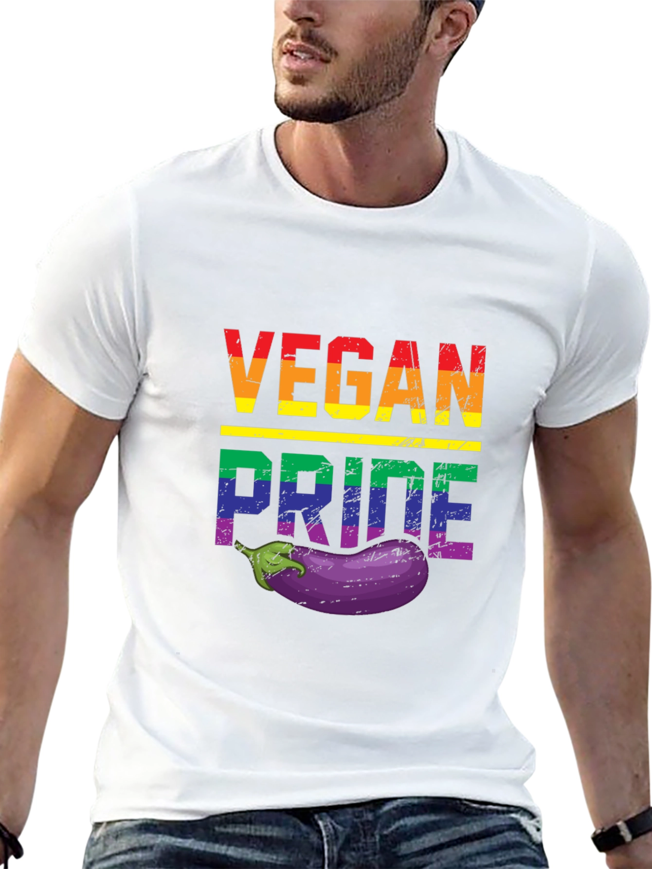 Black Vegan Pride T-Shirt with Eggplant view 13