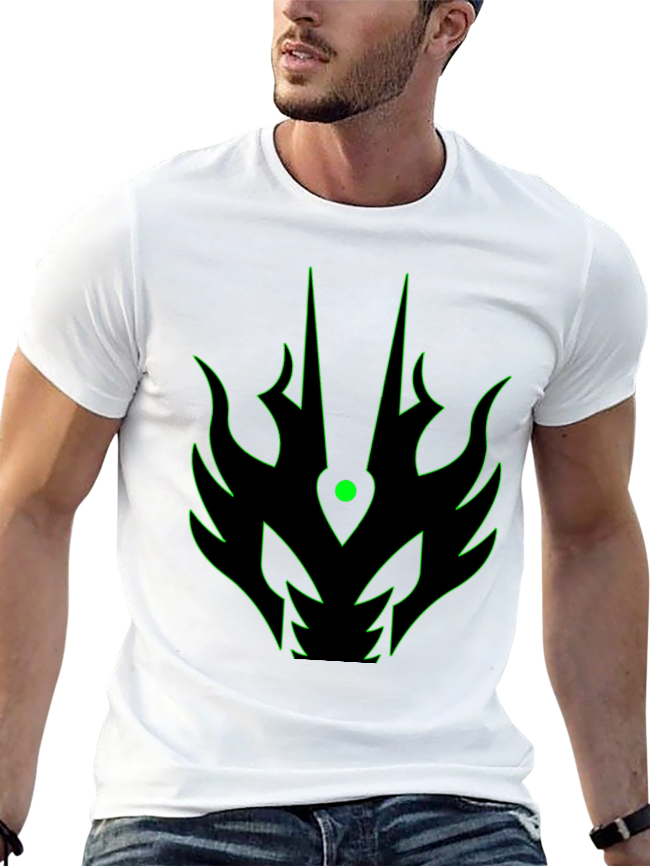 Black Men's Black T-Shirt with Green Dragon Graphic view 13