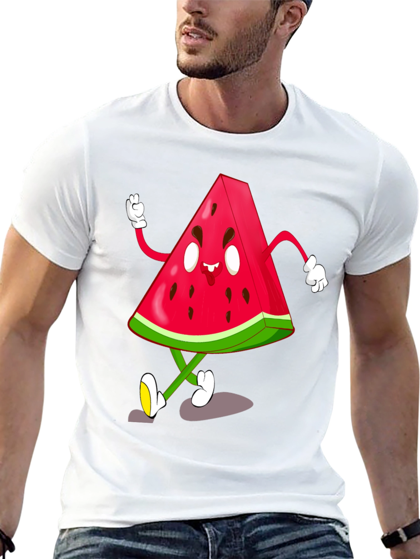 Black Watermelon Cartoon Graphic Black T-Shirt view 13