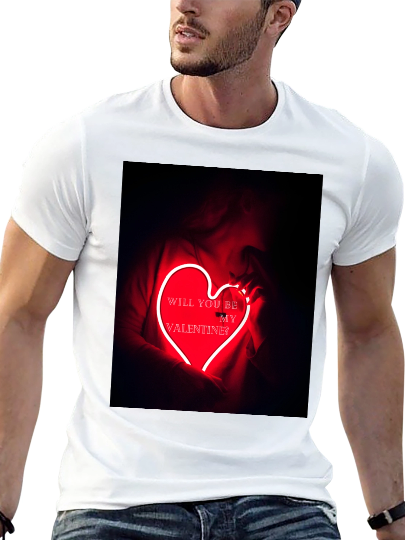 Black Valentine's Day Graphic Tee - Neon Heart T-Shirt view 13