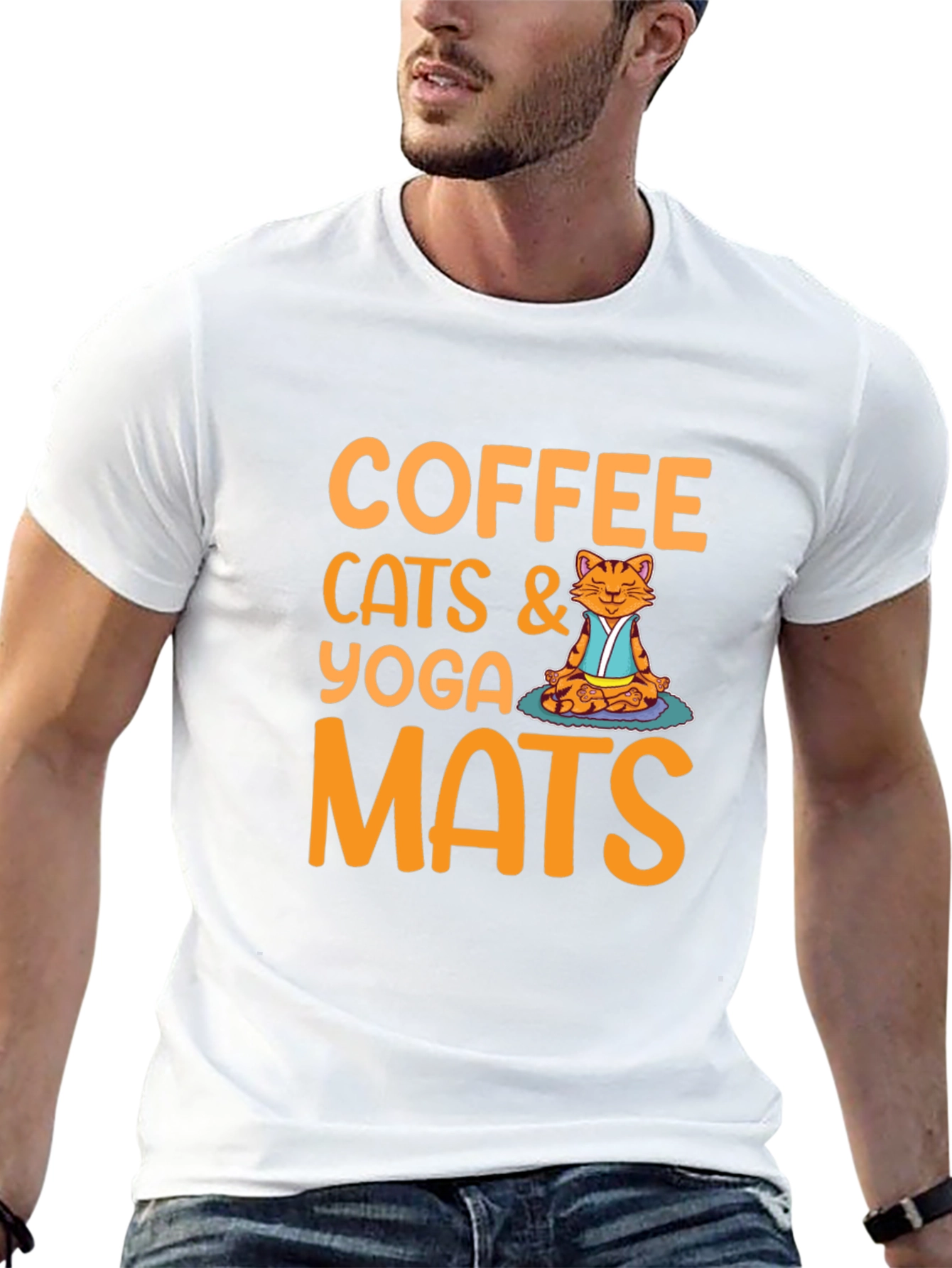 Black Coffee Cats Yoga Mats Graphic T-Shirt view 13