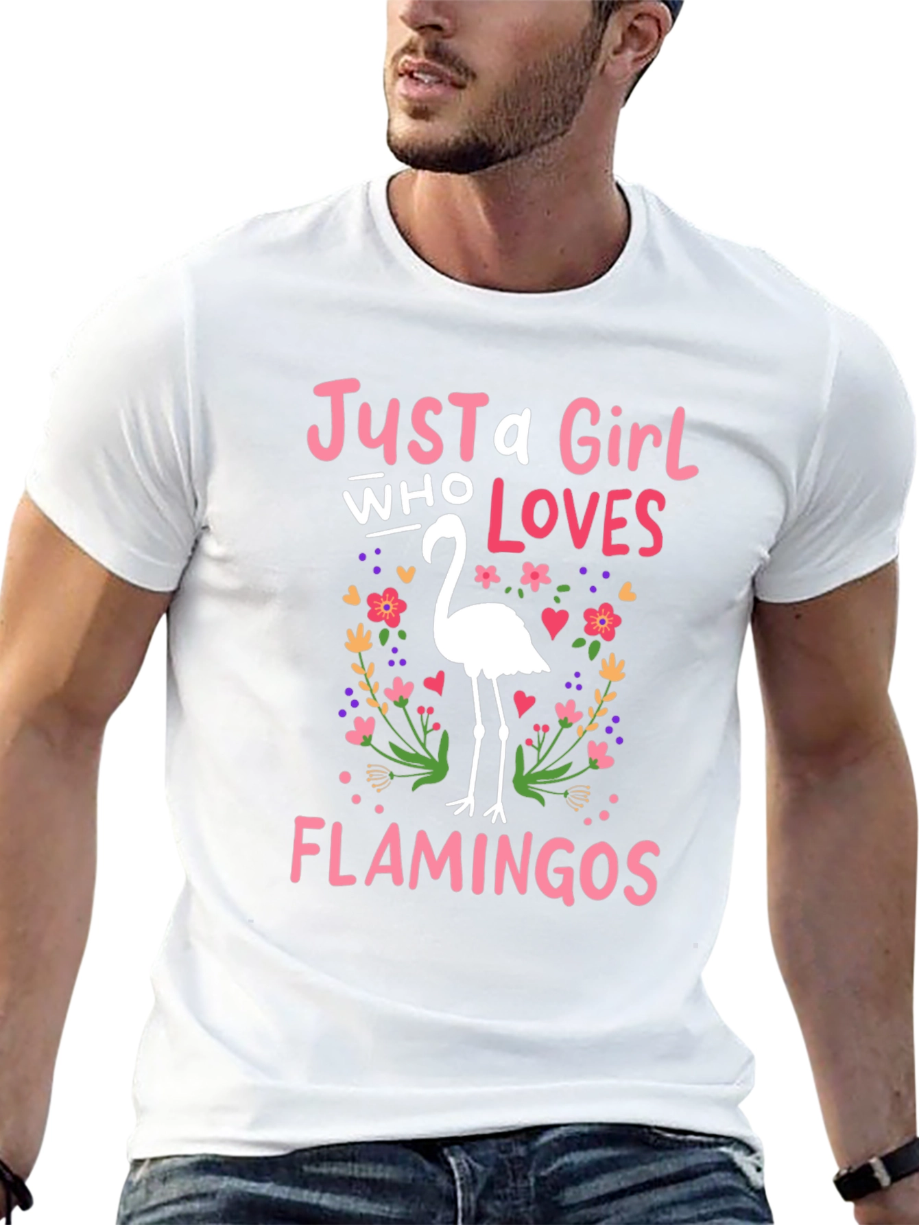 Black Just a Girl Who Loves Flamingos T-Shirt view 13