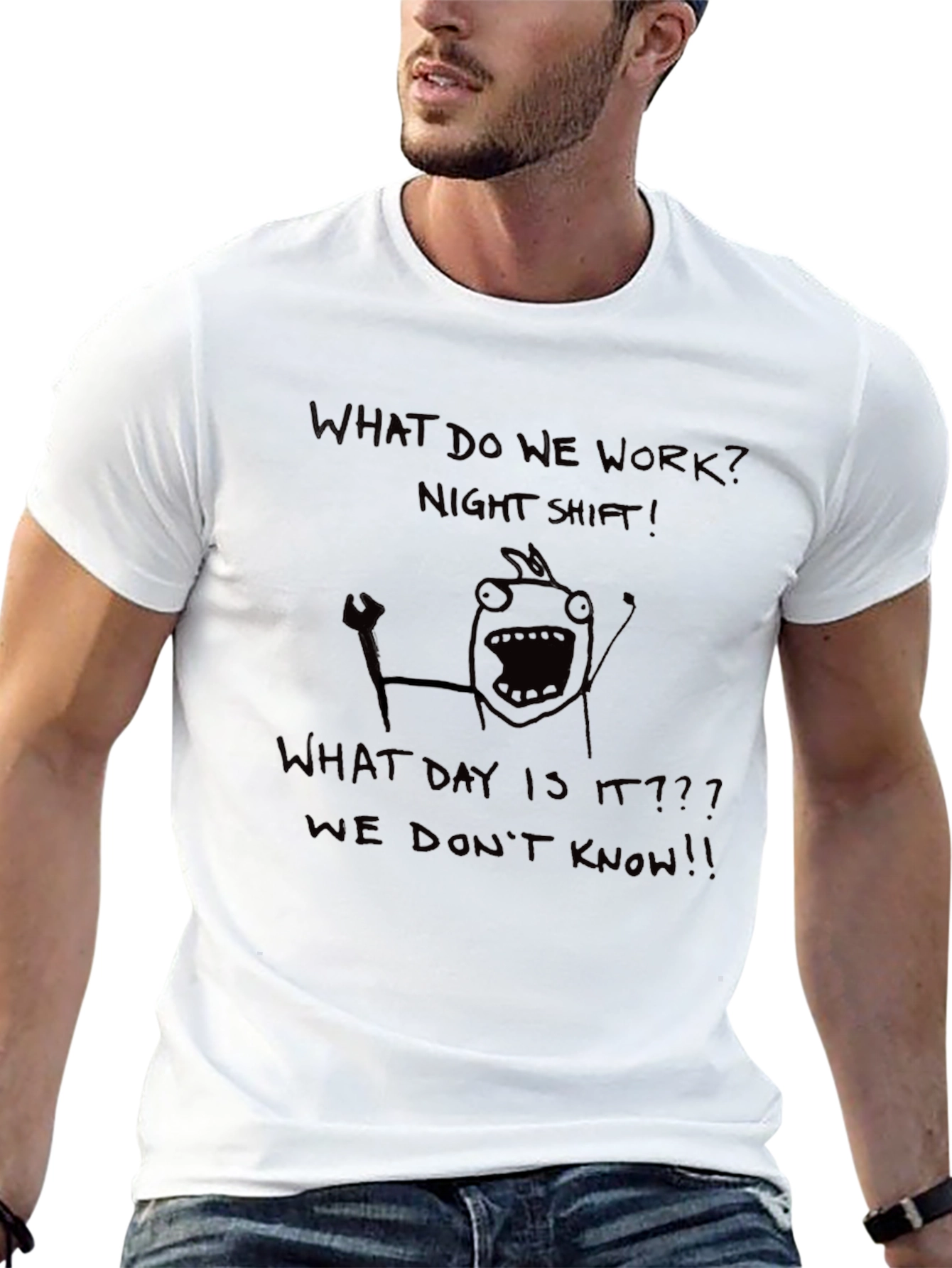 Black Night Shift Crew Tee - Funny Graphic T-Shirt view 13