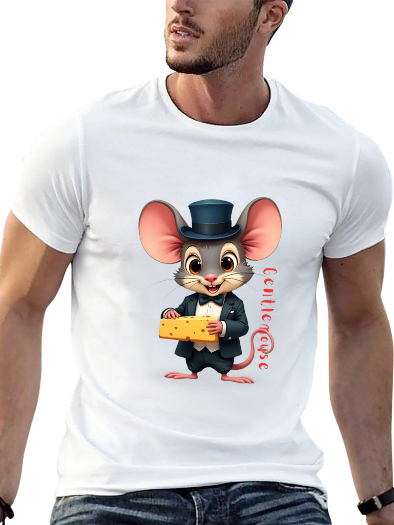 Black Gentle Mouse Cheese T-Shirt - Funny Cartoon Tee view 13