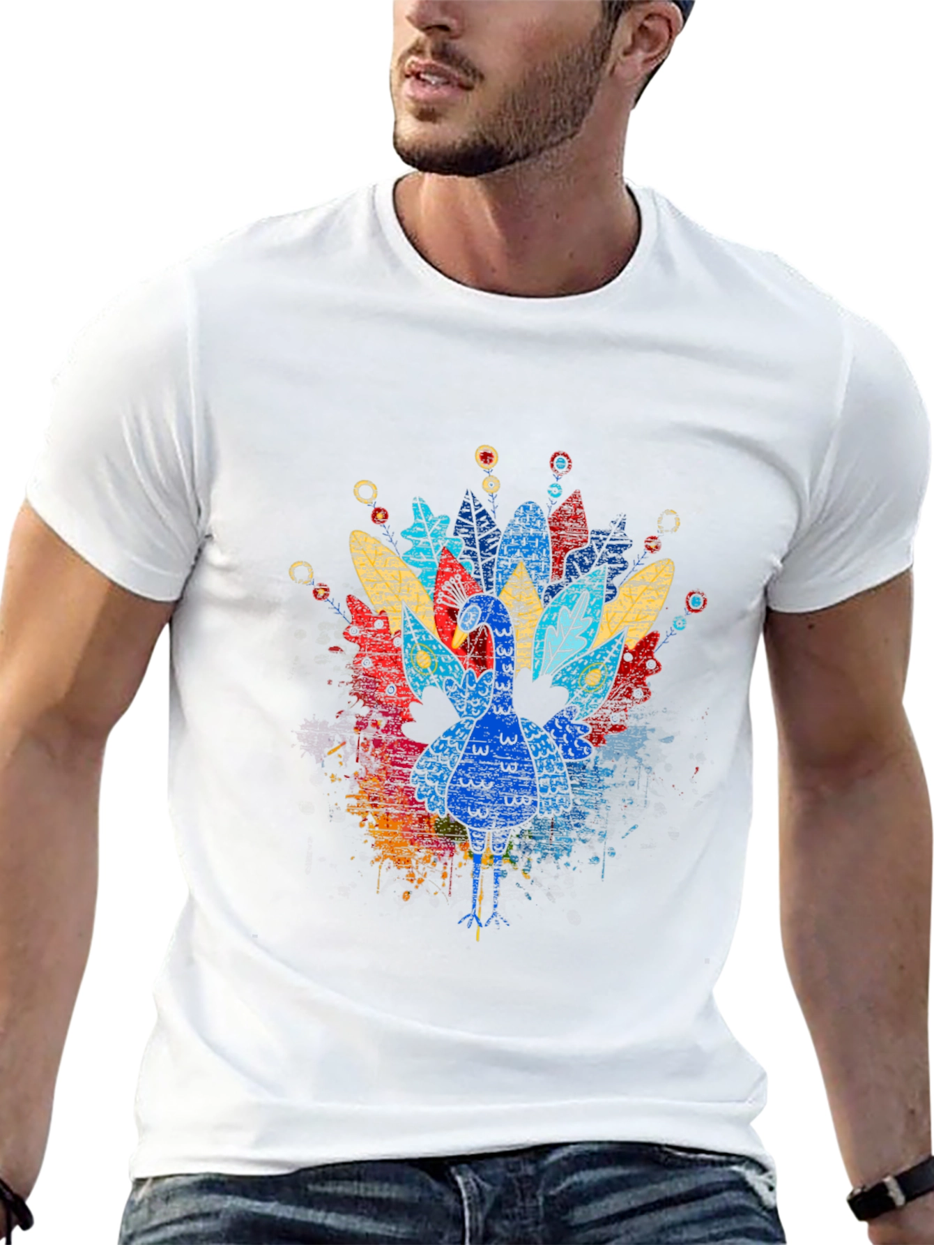 Black Thanksgiving Turkey Graphic Tee - Colorful Festive Shirt view 13