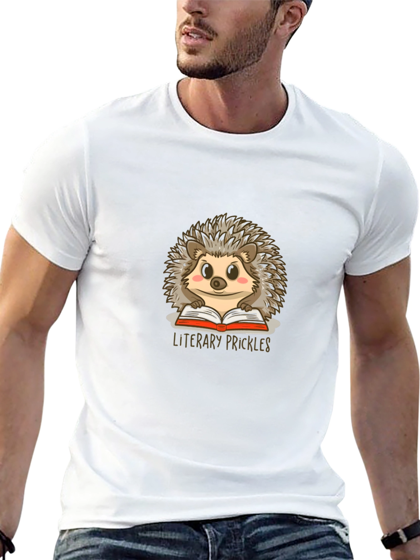Black Literary Prickles T-Shirt - Hedgehog Book Lover Tee view 13