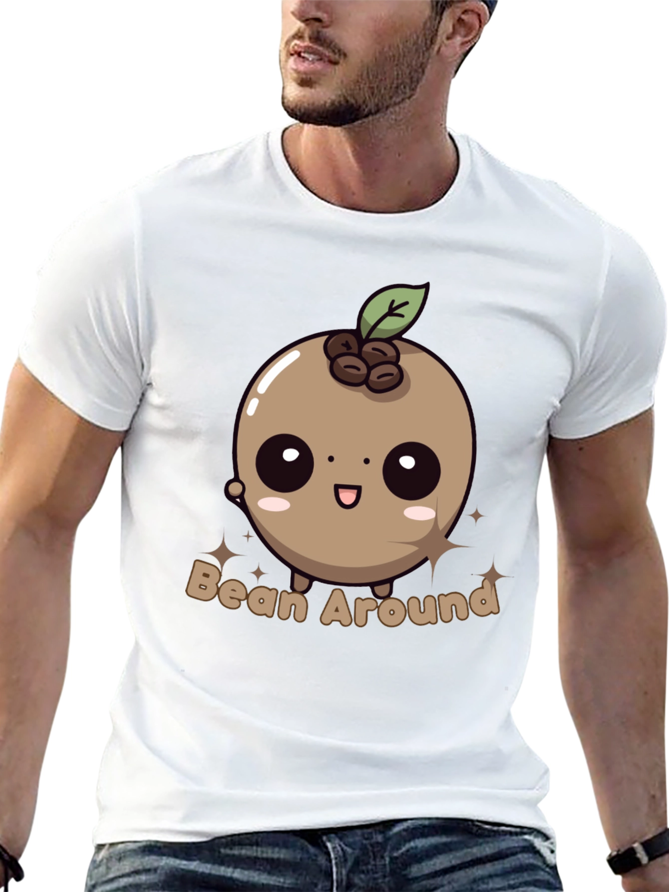 Black Bean Around T-Shirt - Kawaii Coffee Bean Design view 13