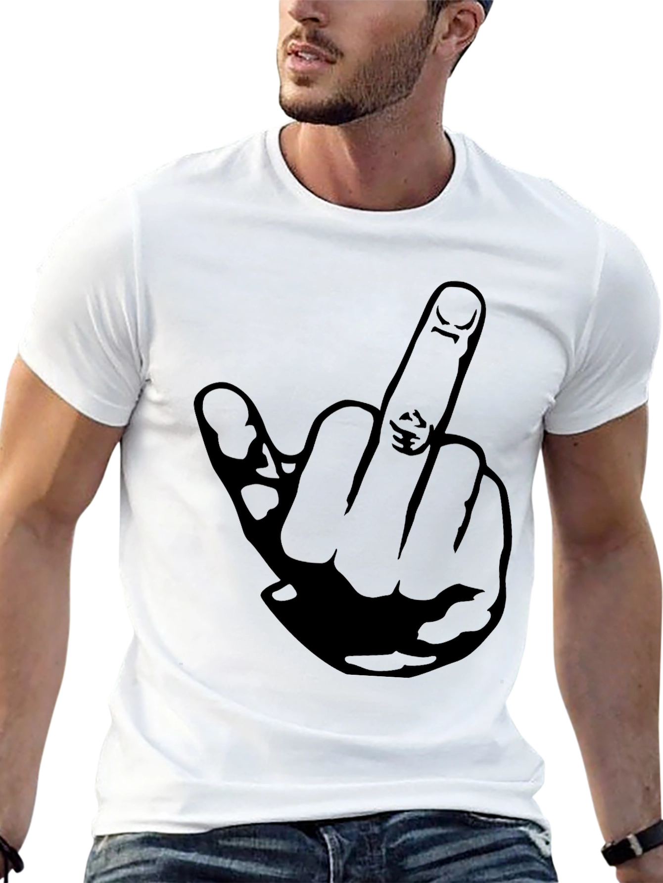 Black Middle Finger Graphic Tee - Black Cotton T-Shirt view 13
