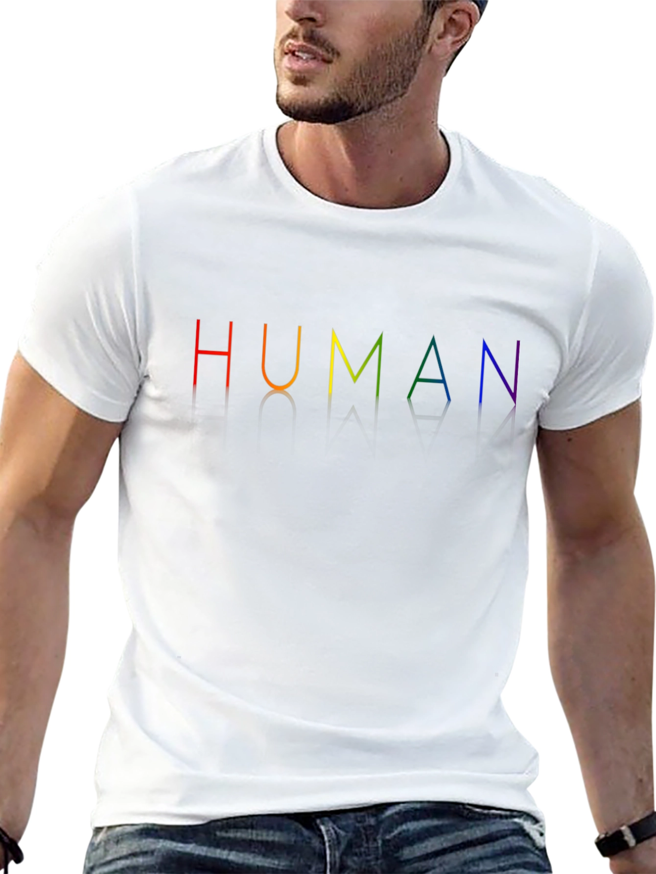 Black Human Rainbow Pride T-Shirt - Black Crew Neck view 13