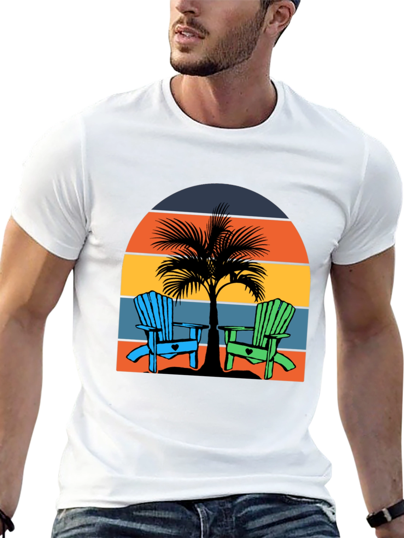 Black Beach Chair Palm Tree Graphic Tee - Coastal Vibes! view 13