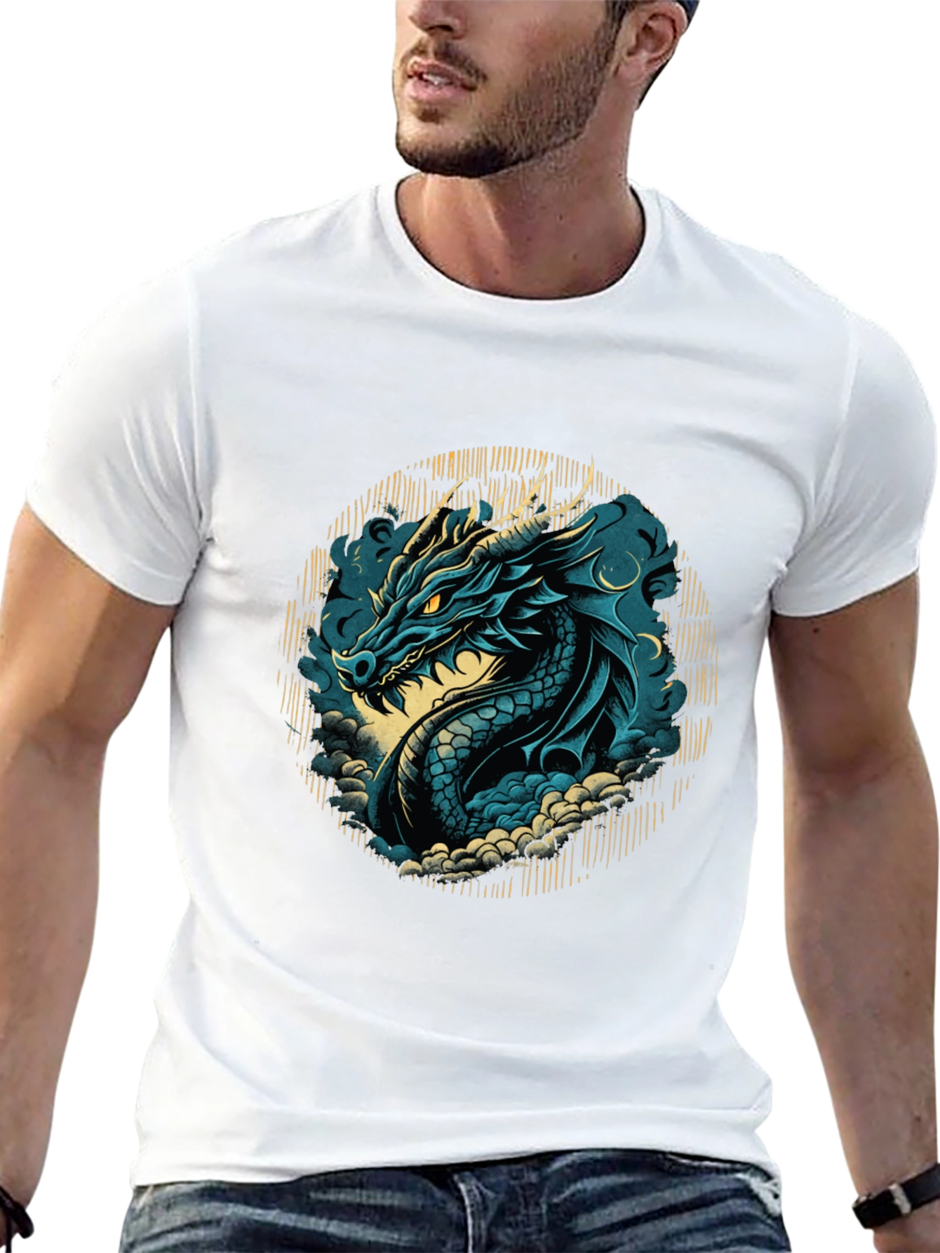 Black Blue Dragon Graphic Tee - Fantasy Style Shirt view 13