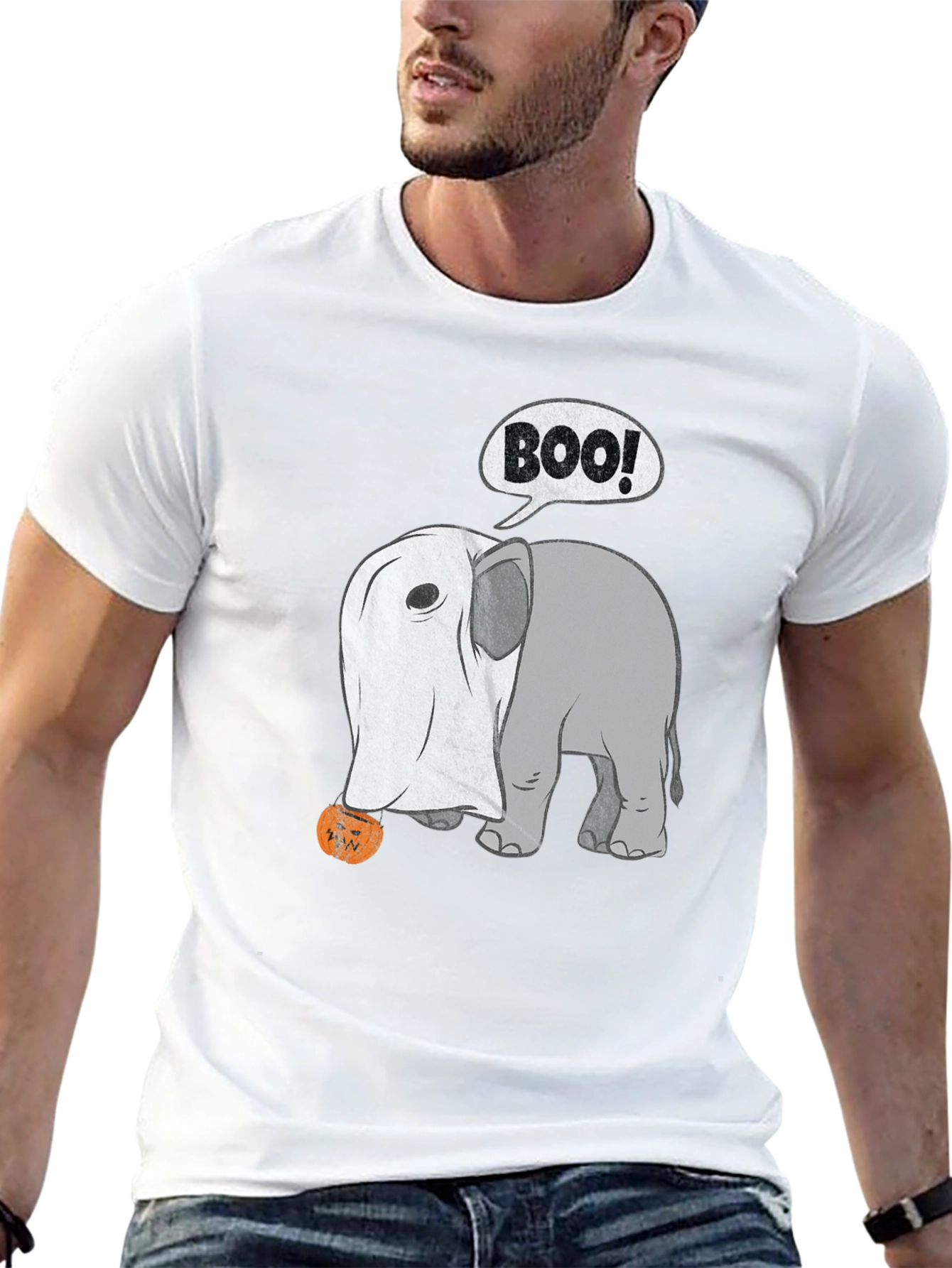 Black Halloween Elephant Boo! T-Shirt view 13