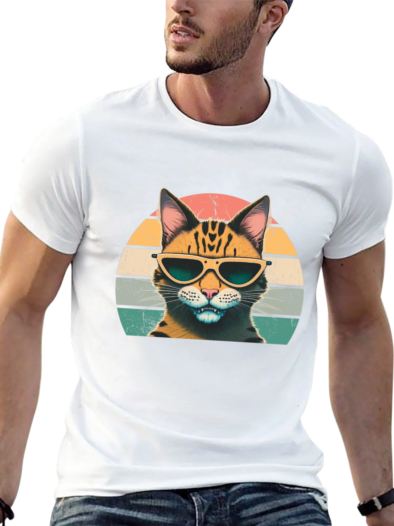 Black Cool Cat Graphic Tee - Retro Style view 13