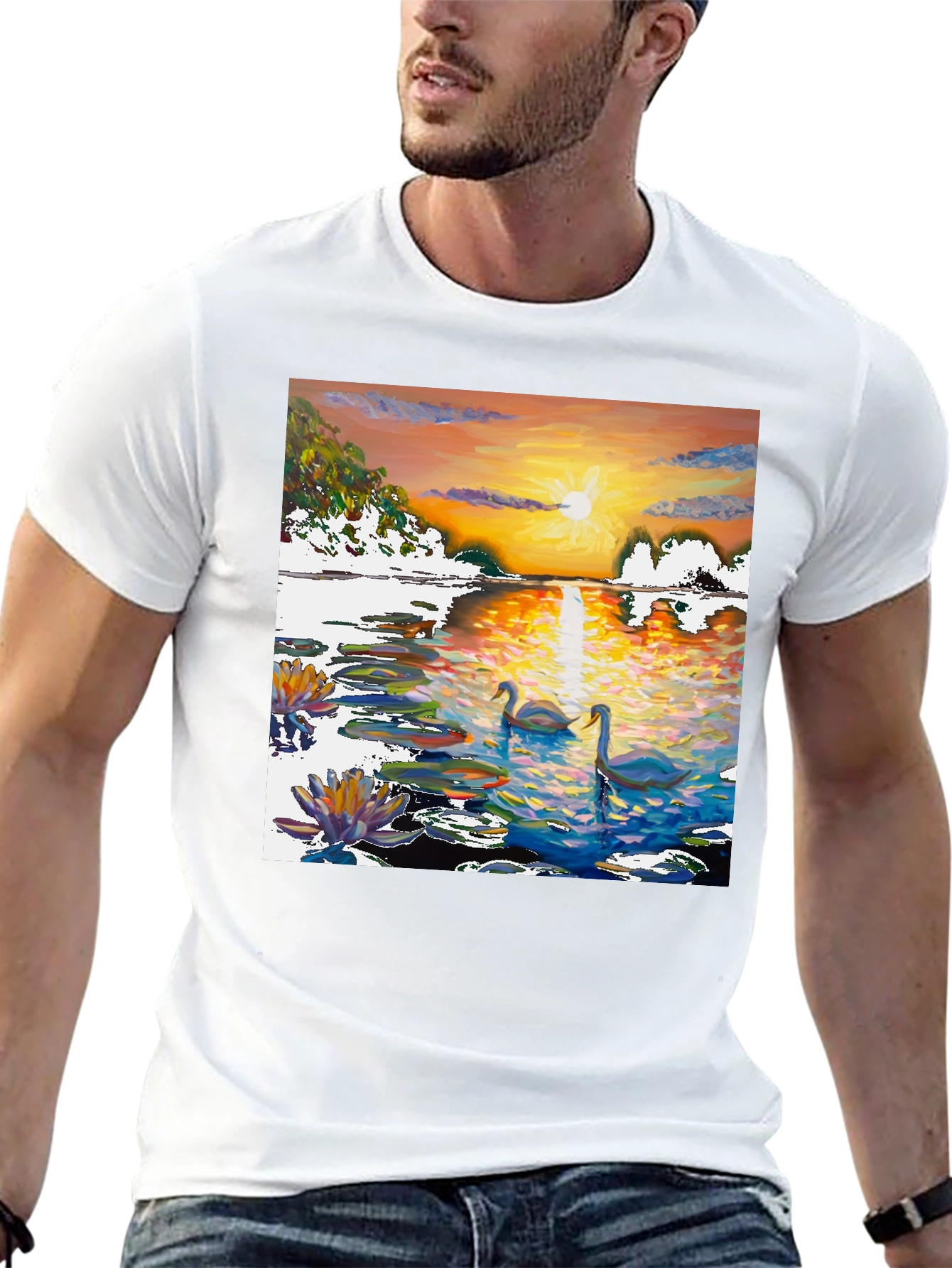 Black Swan Sunset Art T-Shirt view 13