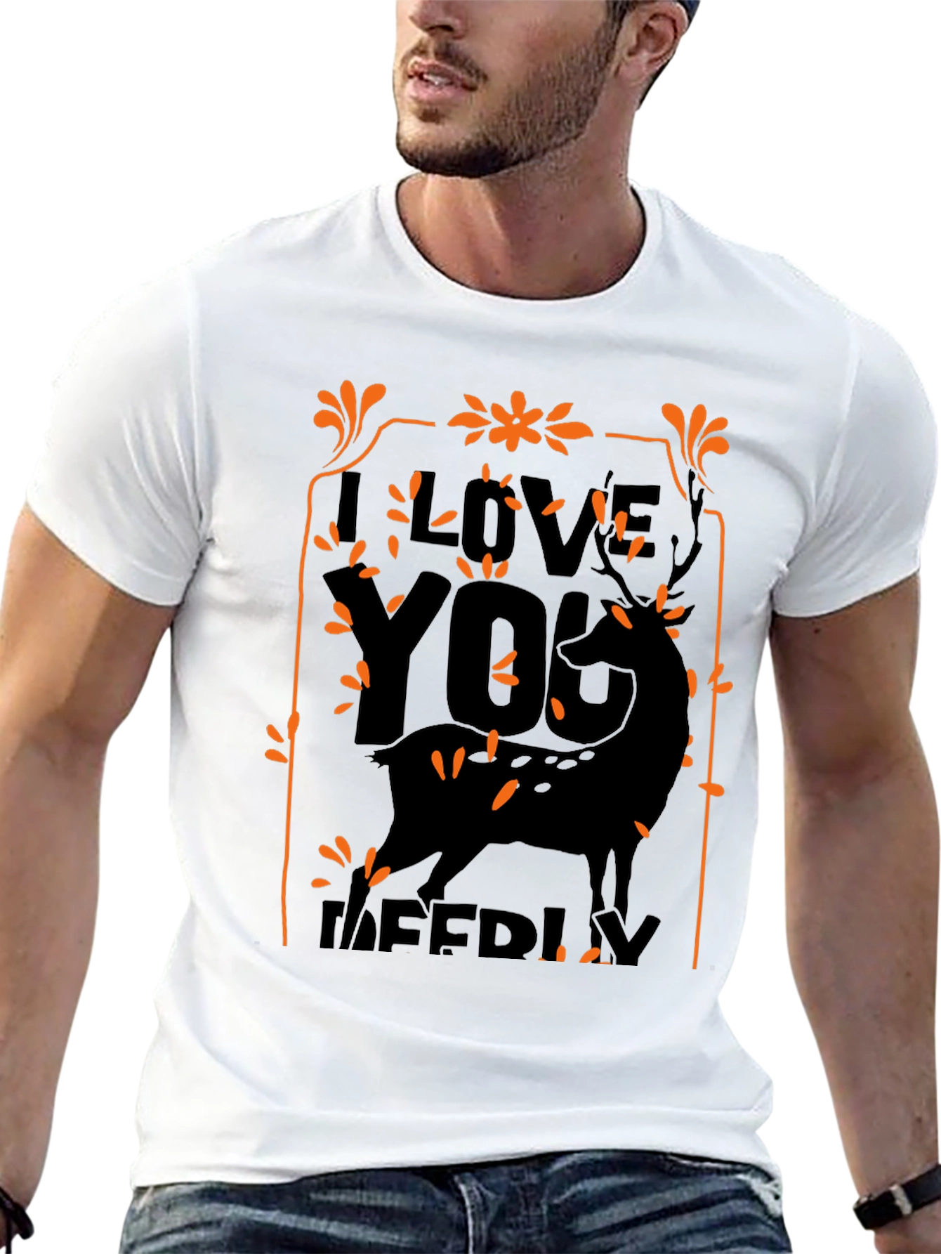 Black I Love You Deerly Black Graphic Tee view 13