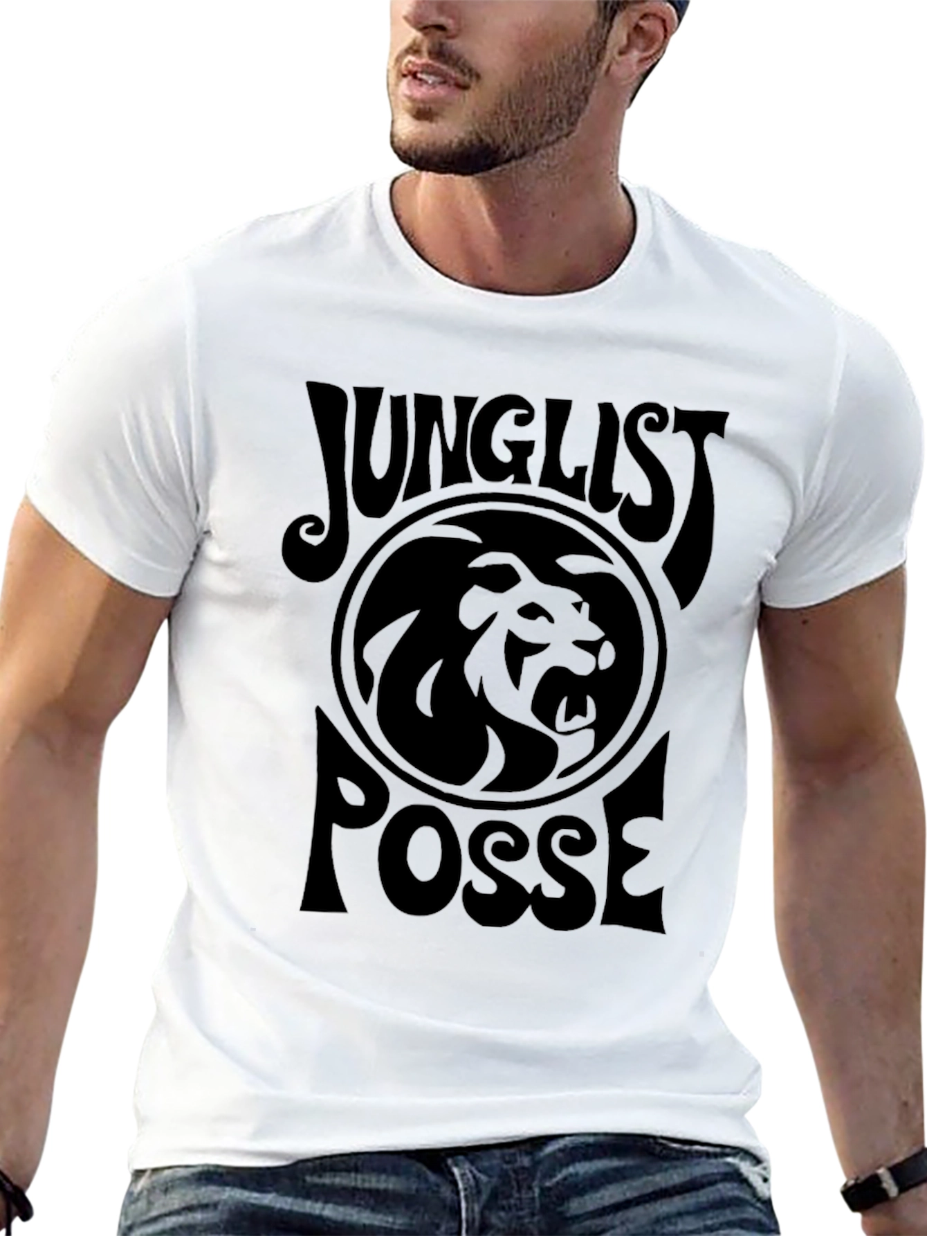 Black Junglist Posse Black T-Shirt with Lion Graphic view 13