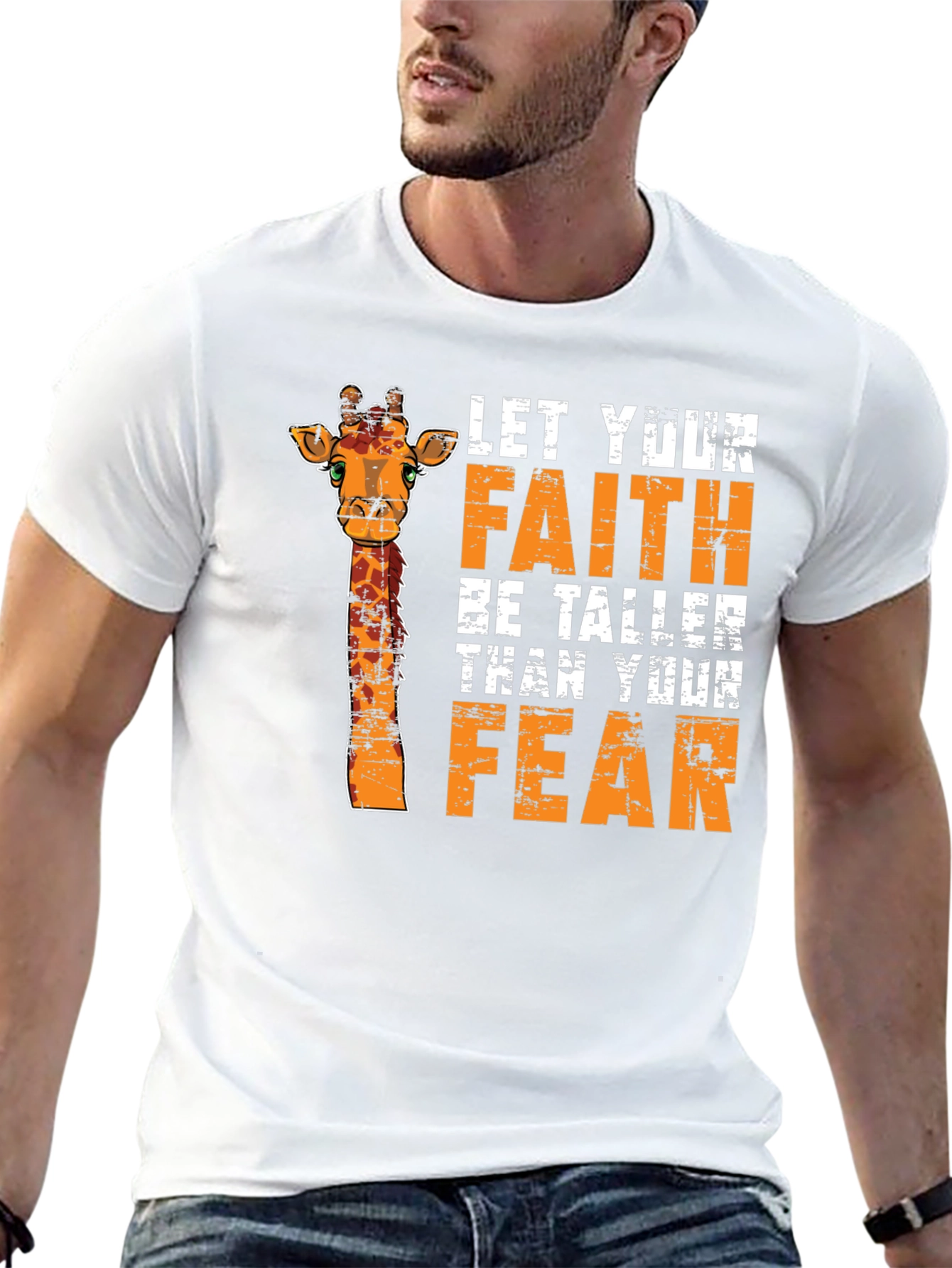 Black Faith Over Fear Giraffe Graphic Tee - Unisex Black T-Shirt view 13