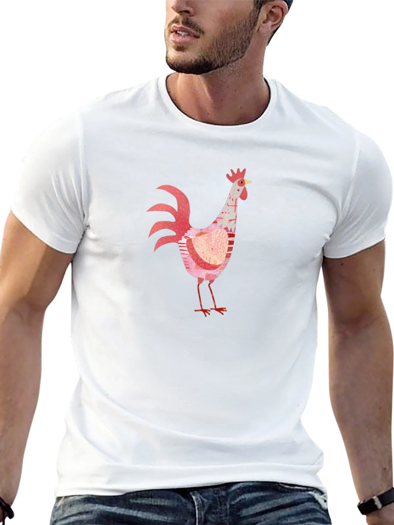 Black Whimsical Rooster Graphic Black T-Shirt view 13