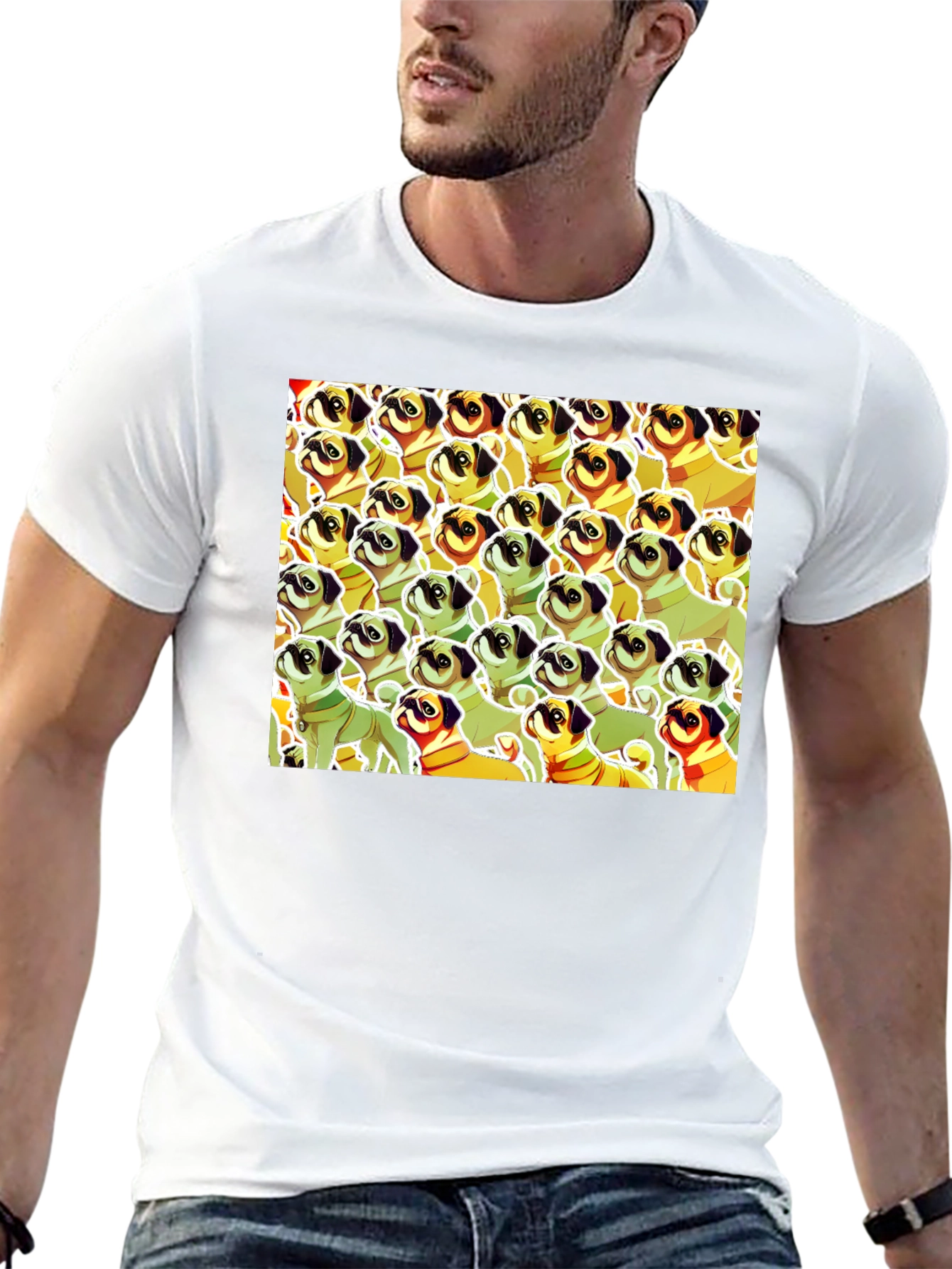 Black Pug Pattern Graphic T-Shirt - Unique Dog Lover Tee view 13