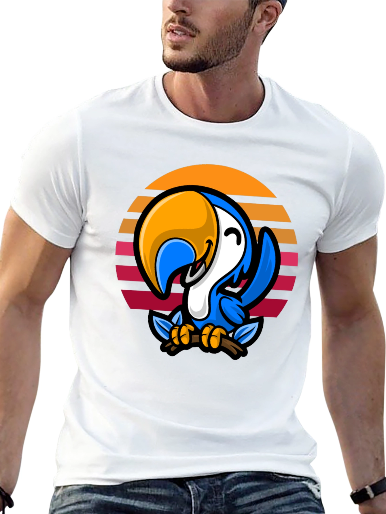 Black Retro Parrot Graphic Tee - Black Cotton Blend view 13