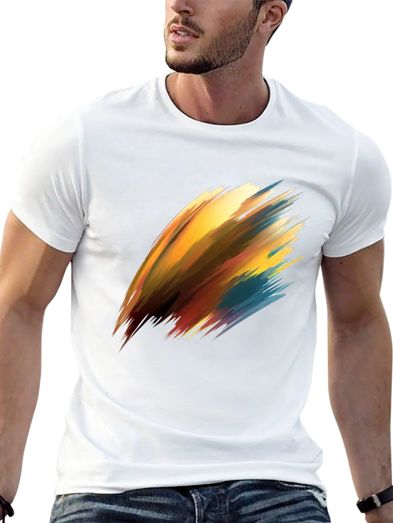 Abstract Brush Stroke Graphic Black T-Shirt - 13