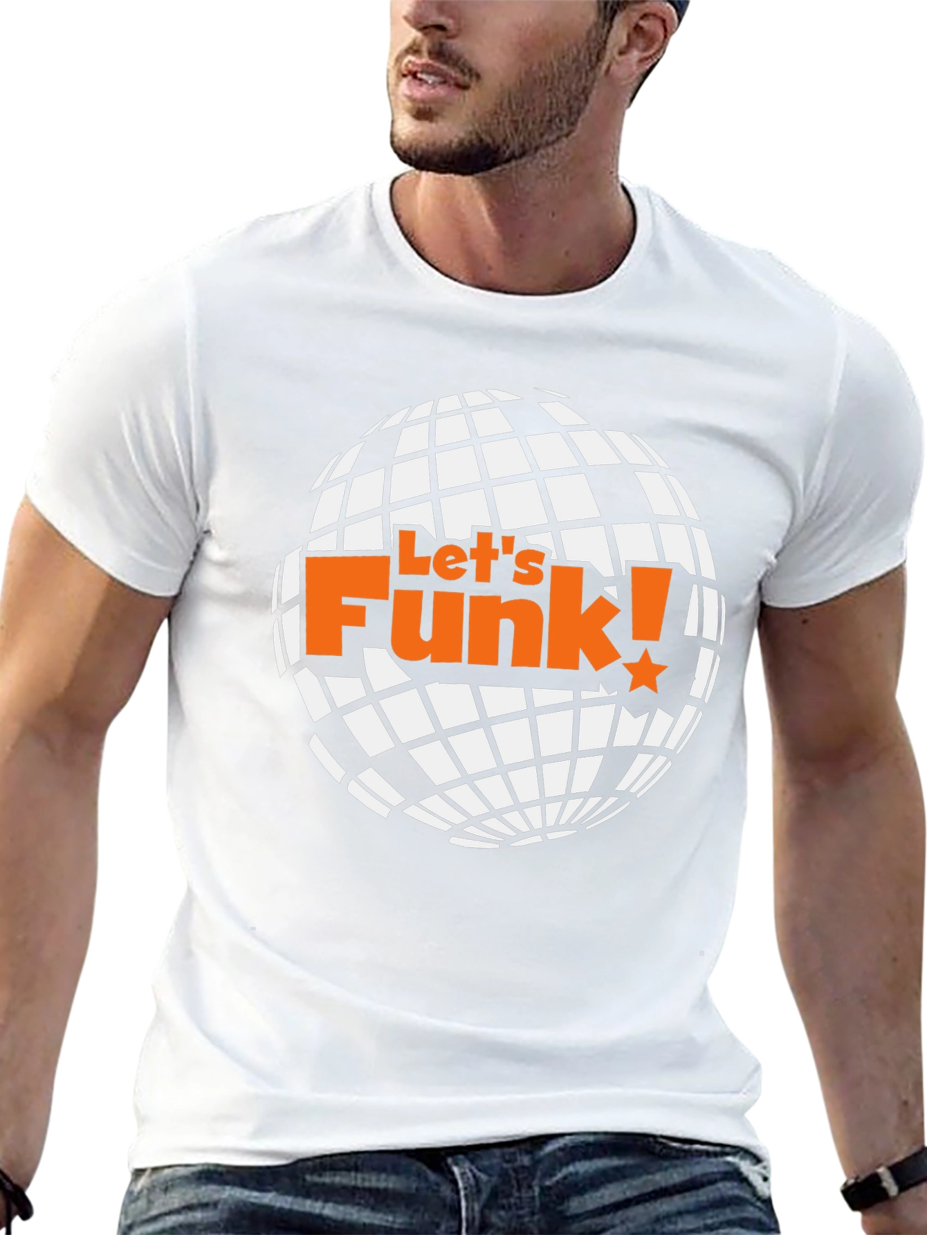 Black Let's Funk! Graphic T-Shirt - Retro Disco Ball Design view 13