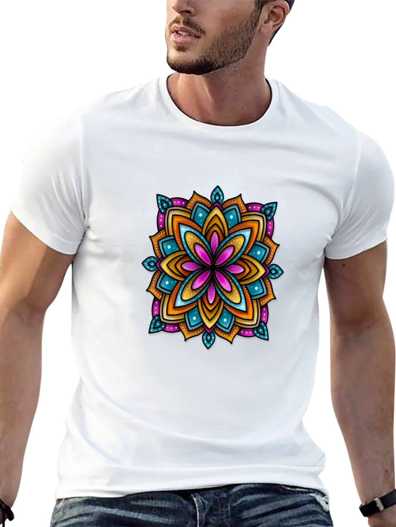 Black Vibrant Mandala Graphic Black T-Shirt view 13