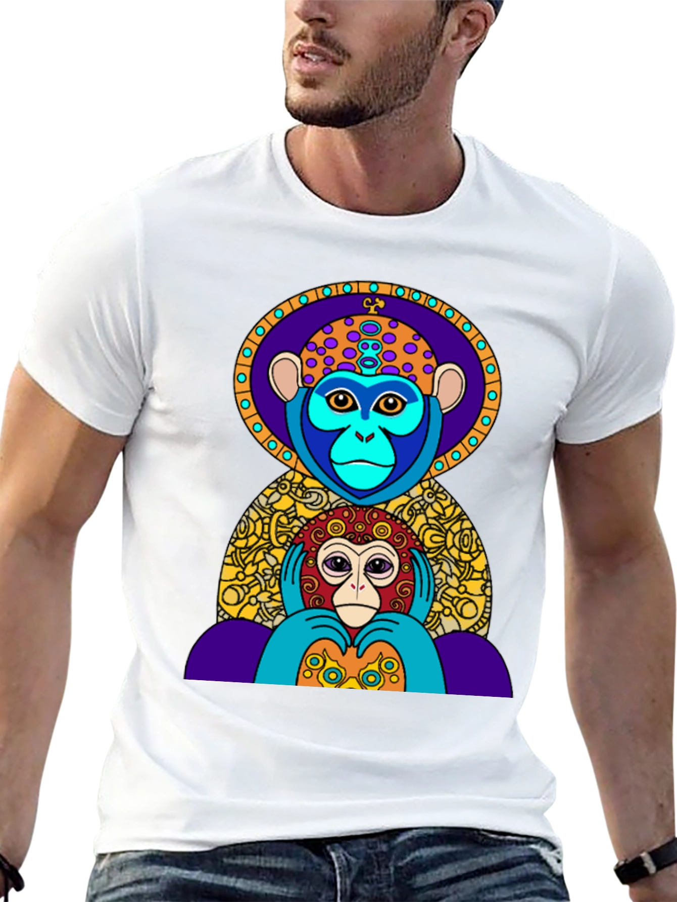 Black Colorful Monkey Graphic Tee - Artistic Design view 13
