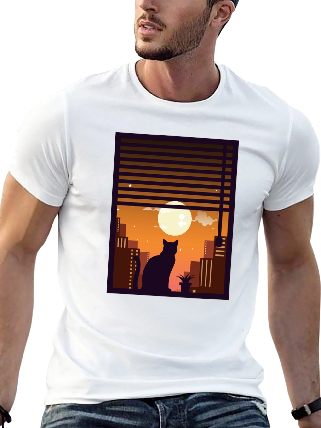 Black Urban Cat Silhouette T-Shirt view 13