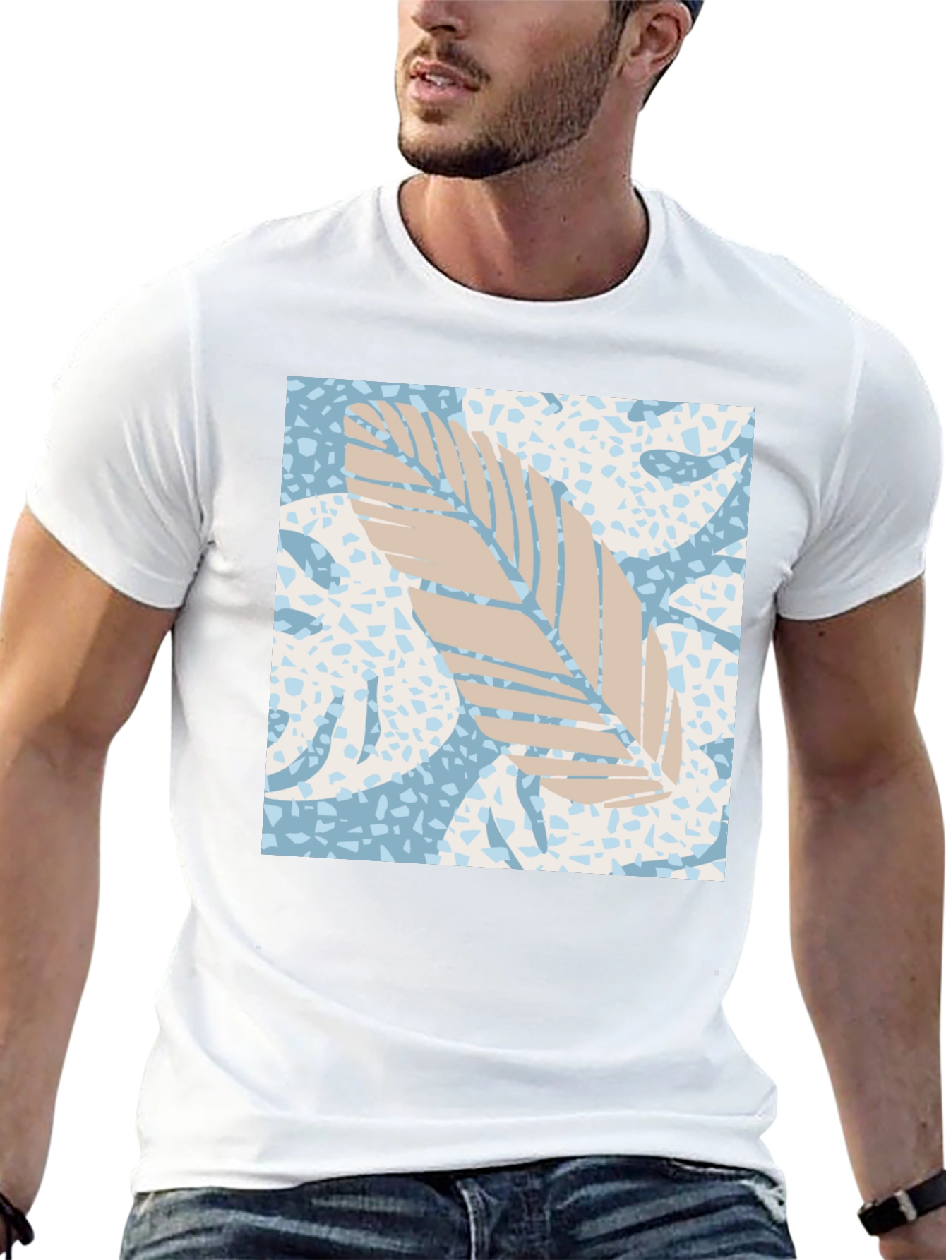 Tropical Leaf Print Black Tee - 13