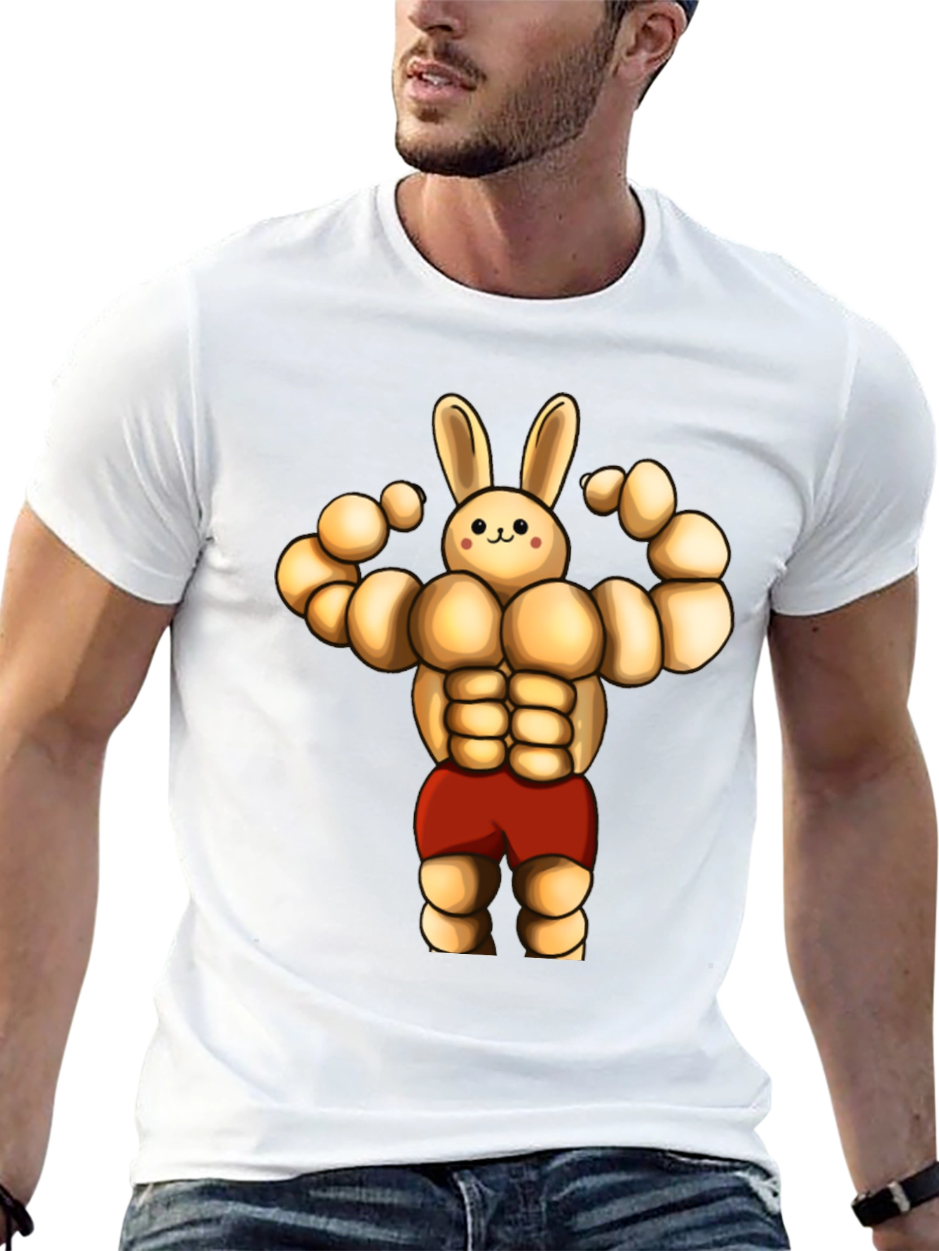Black Funny Muscle Bunny T-Shirt view 13