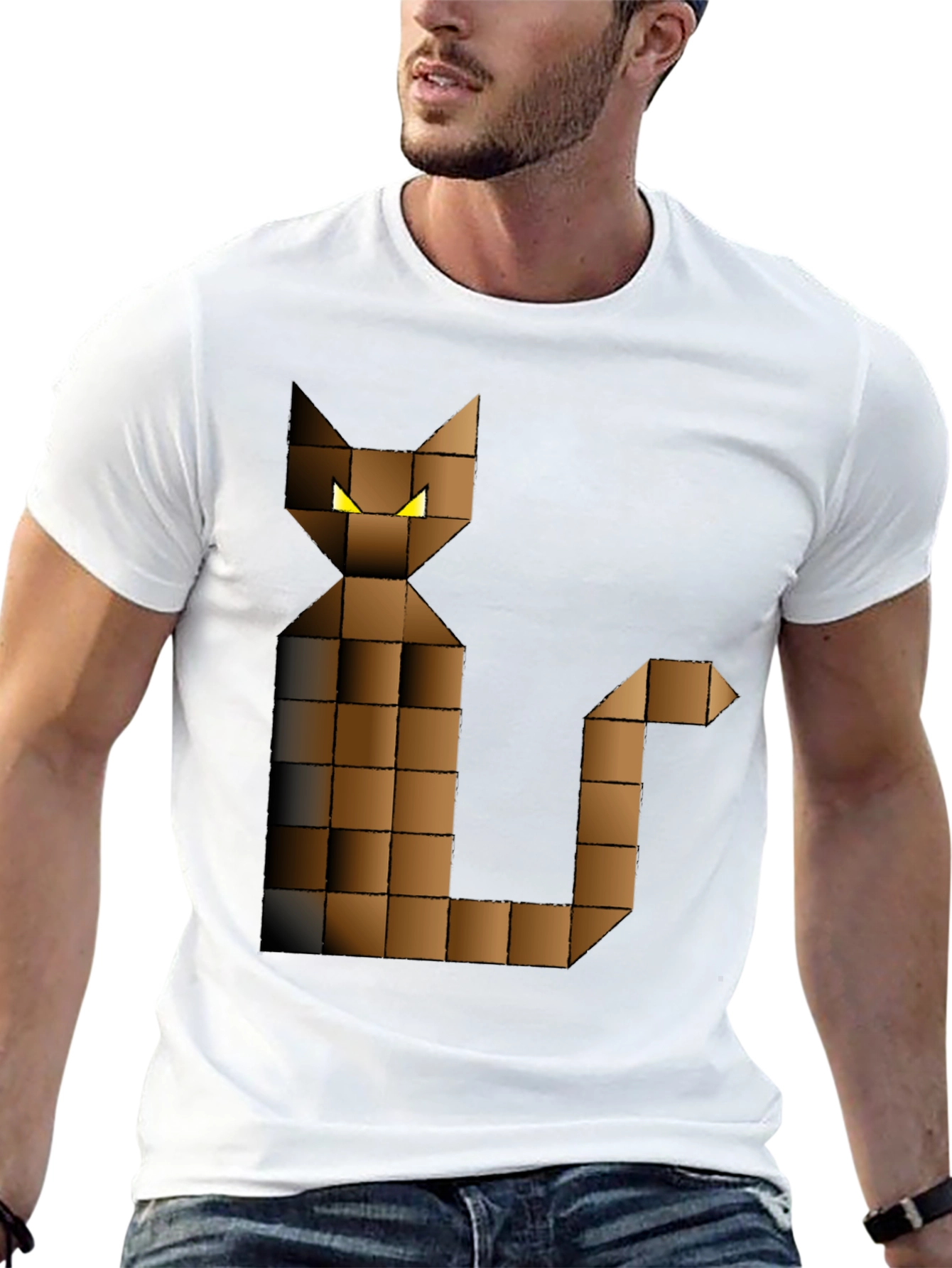 Black Pixel Cat Graphic Tee - Black Cotton Blend view 13