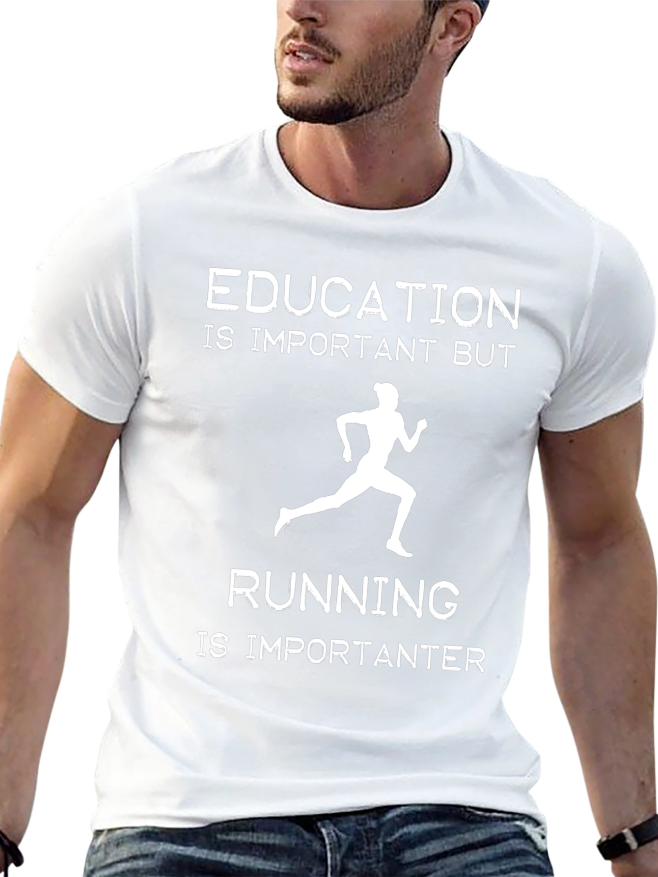 Black Funny Running T-Shirt: Education is Important But Running is Importanter view 13