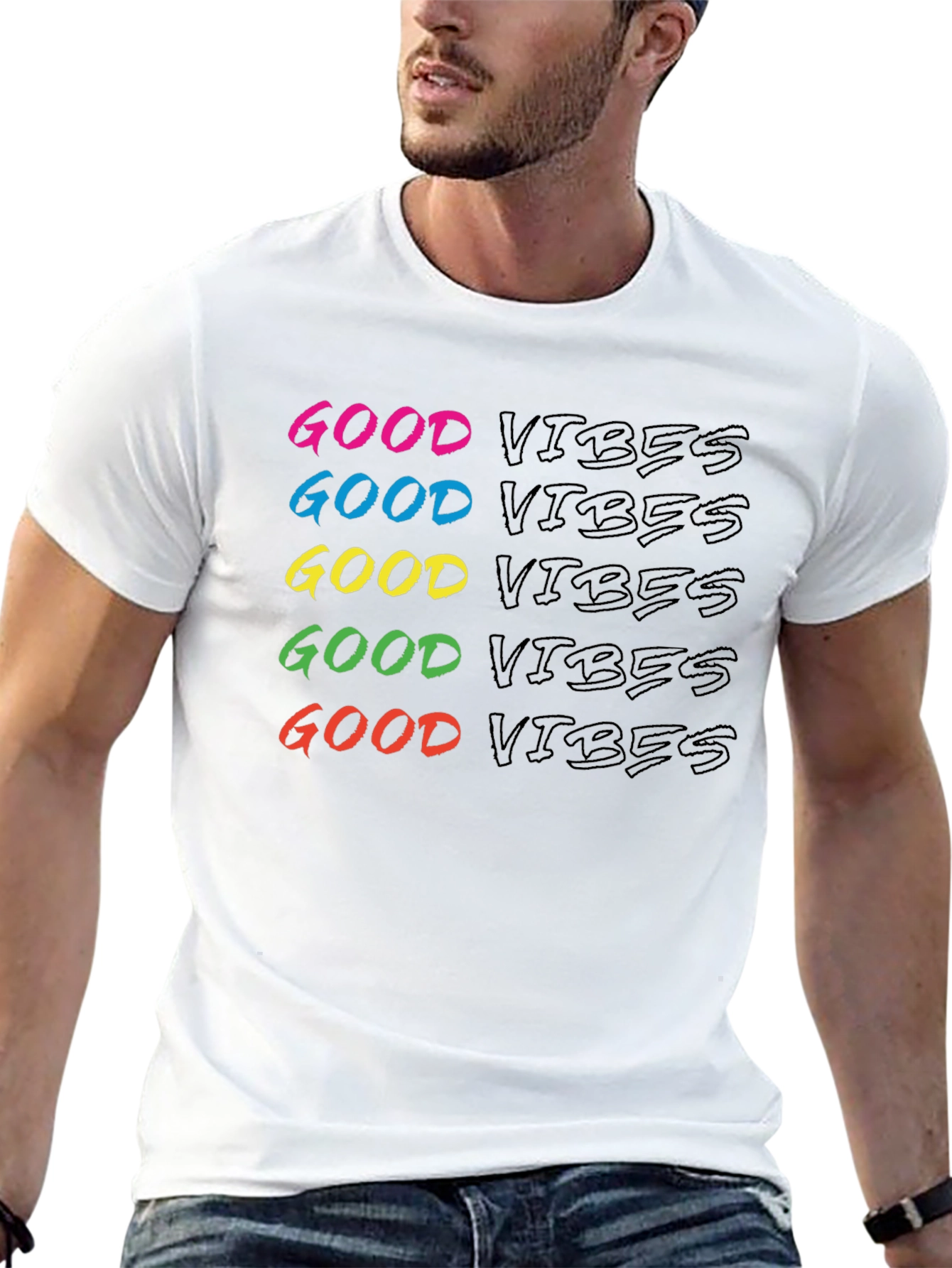 Black Good Vibes Graphic Tee - Men's Black Crew Neck view 13