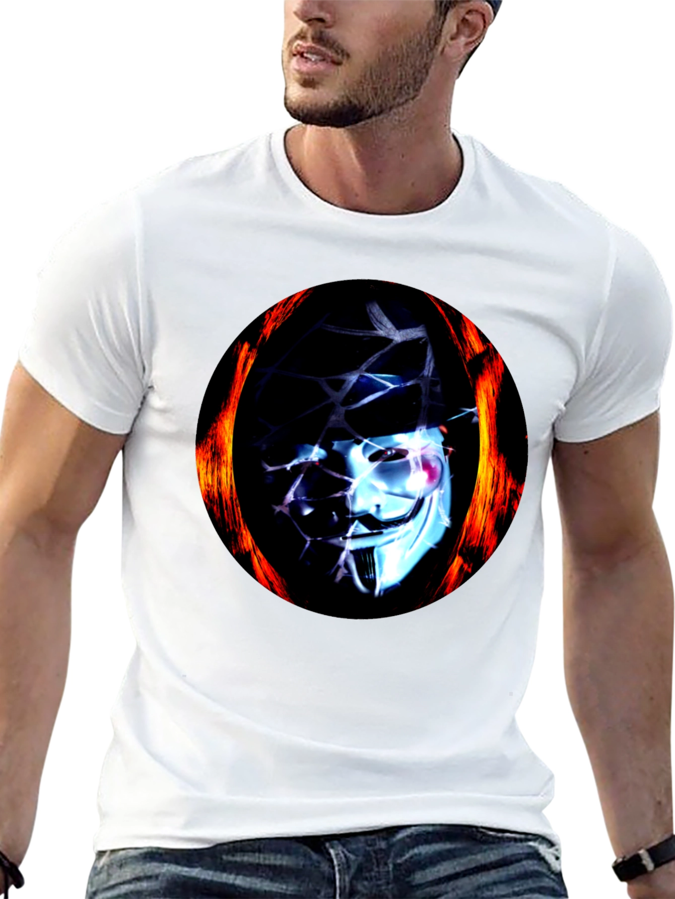 Black Anonymous Mask Flame T-Shirt view 13