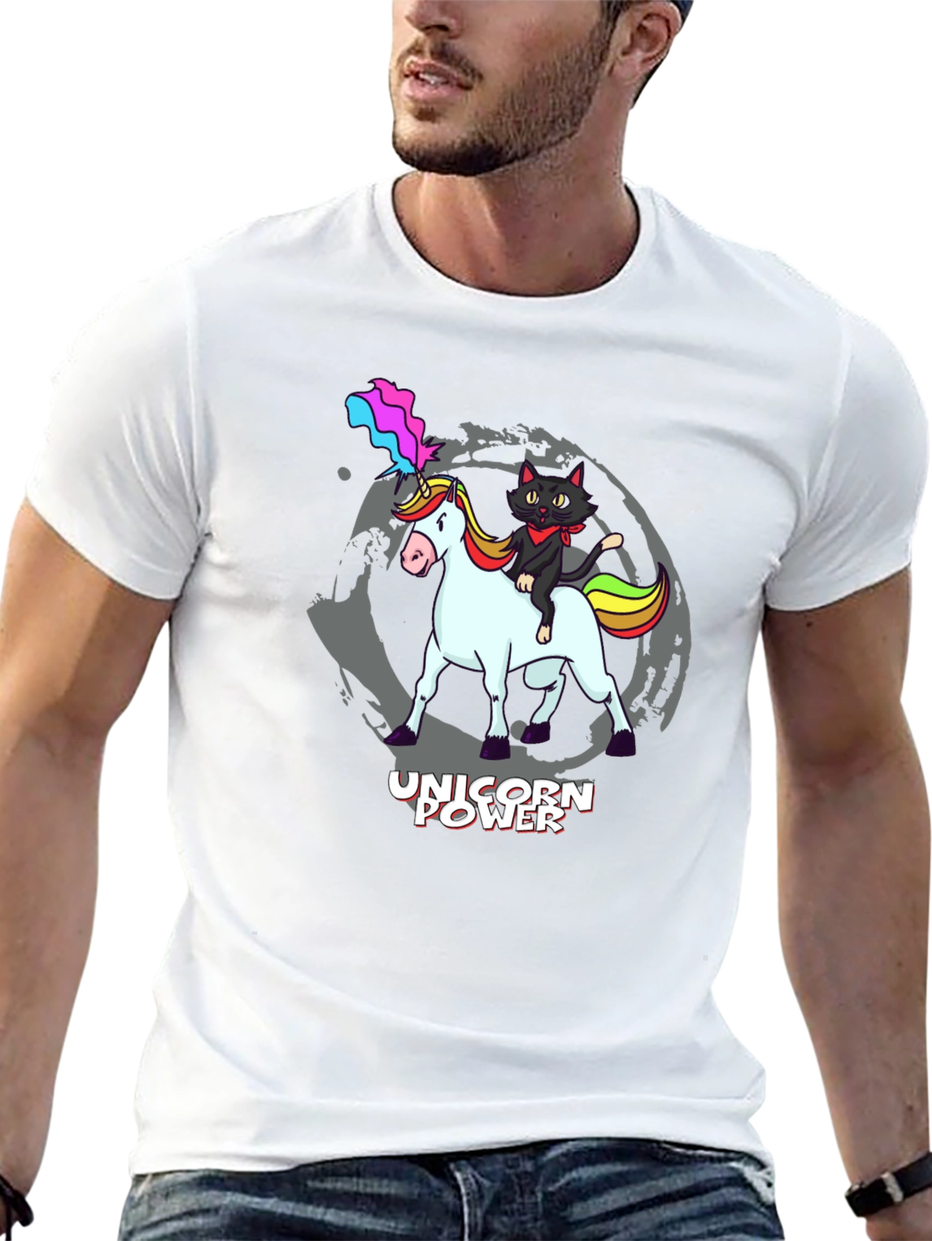 Black Unicorn Power T-Shirt - Cat Riding Unicorn! view 13