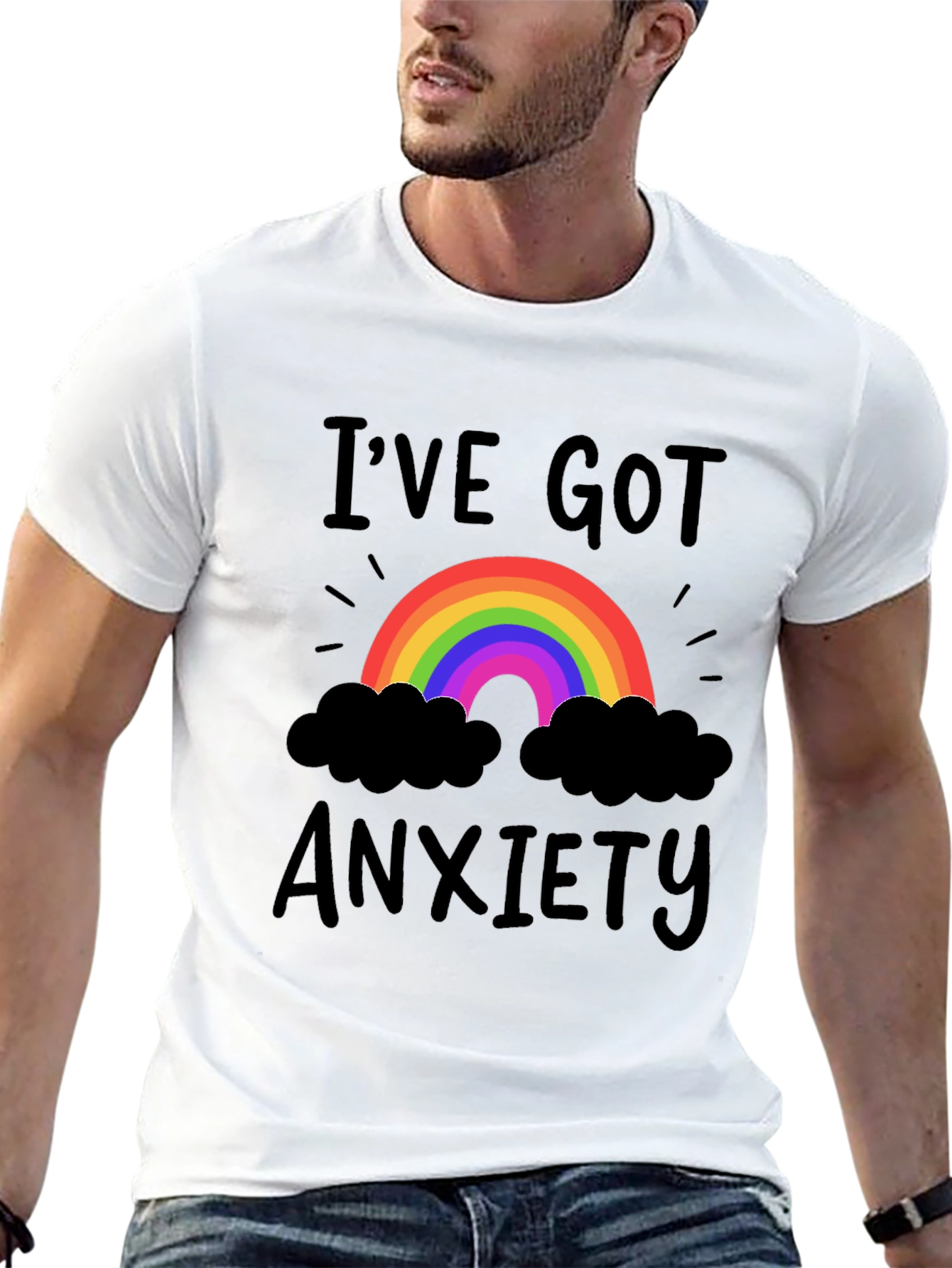 Black I've Got Anxiety T-Shirt Rainbow Black view 13