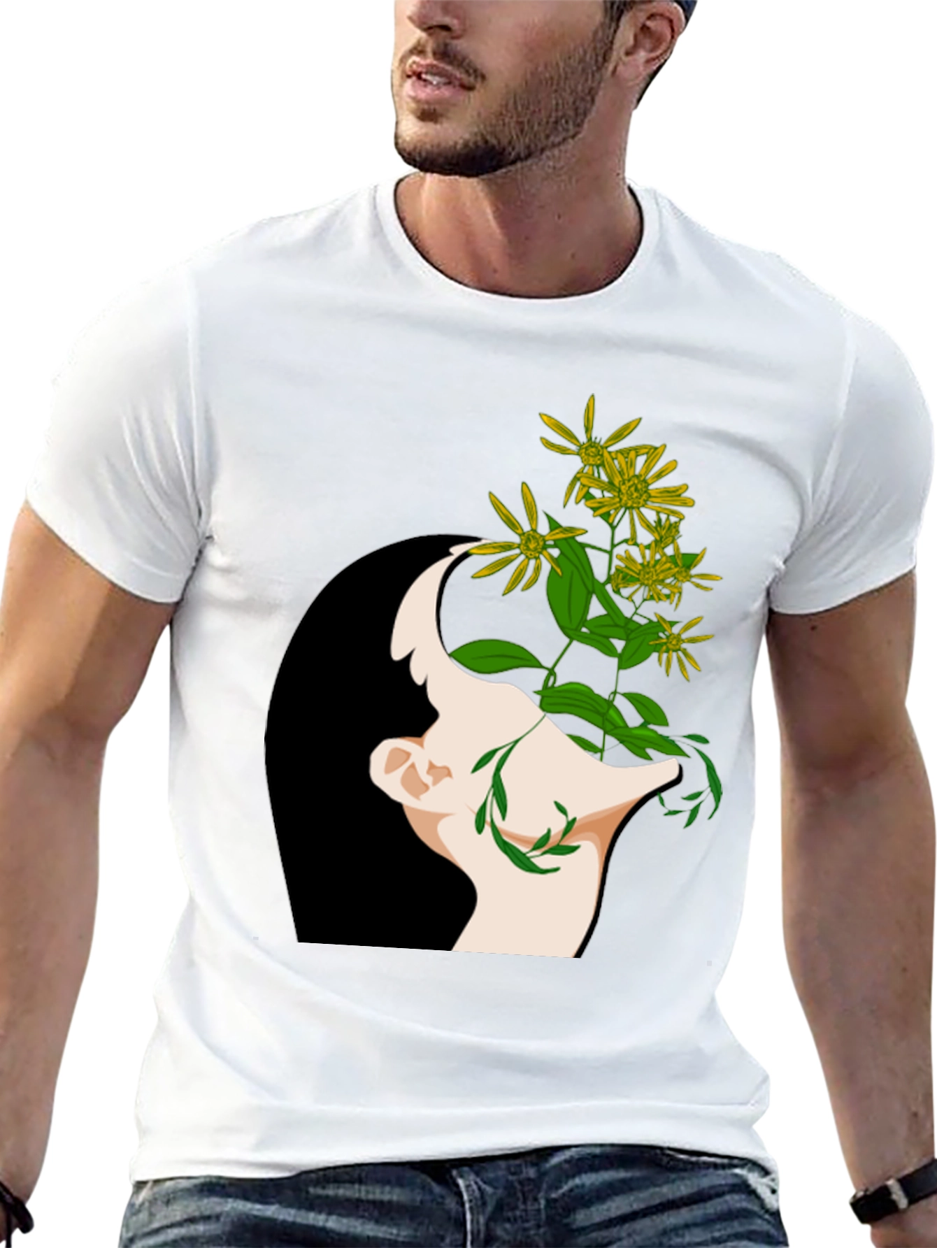 Black Floral Mind Black T-Shirt - Artistic Graphic Tee view 13