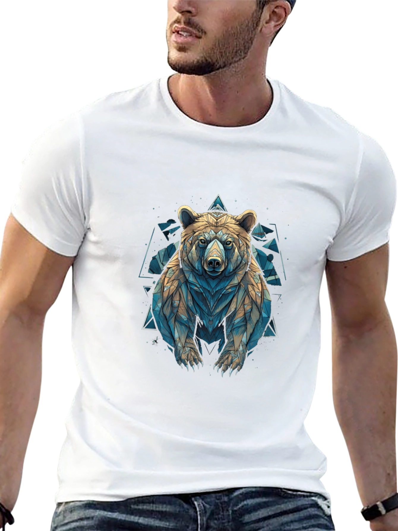 Black Geometric Bear Graphic T-Shirt - Modern Animal Design view 13