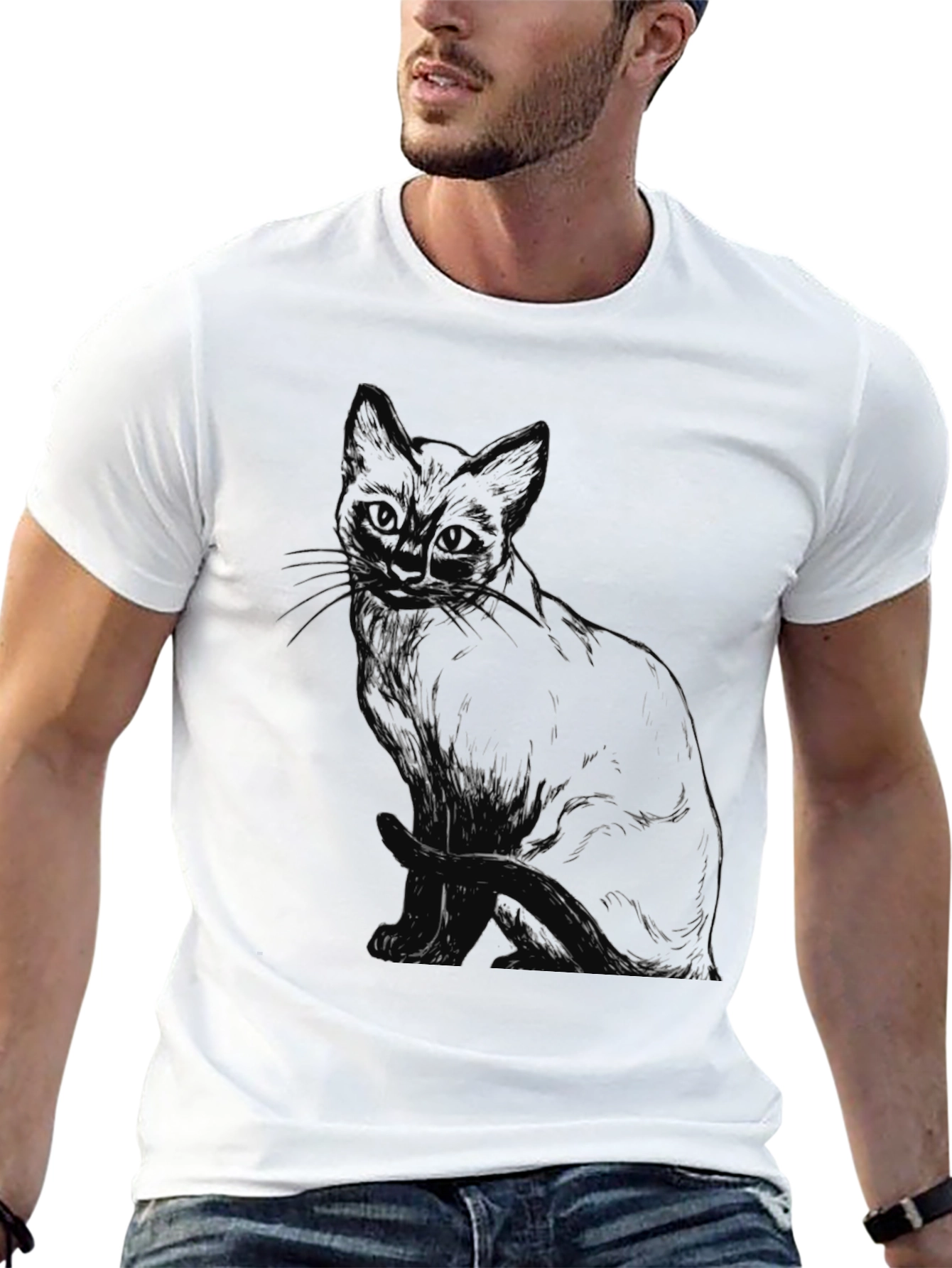 Black Black Cat Sketch Graphic T-Shirt view 13
