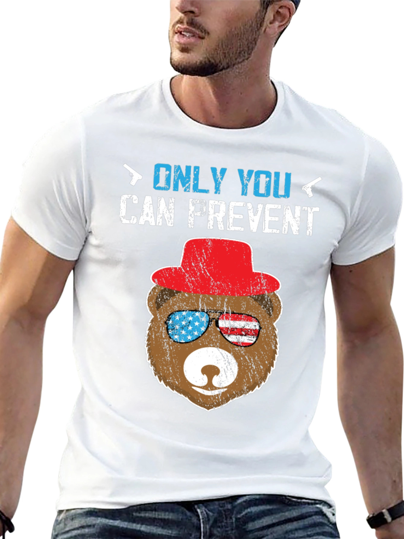 Black Patriotic Bear T-Shirt: Only YOU Prevent view 13