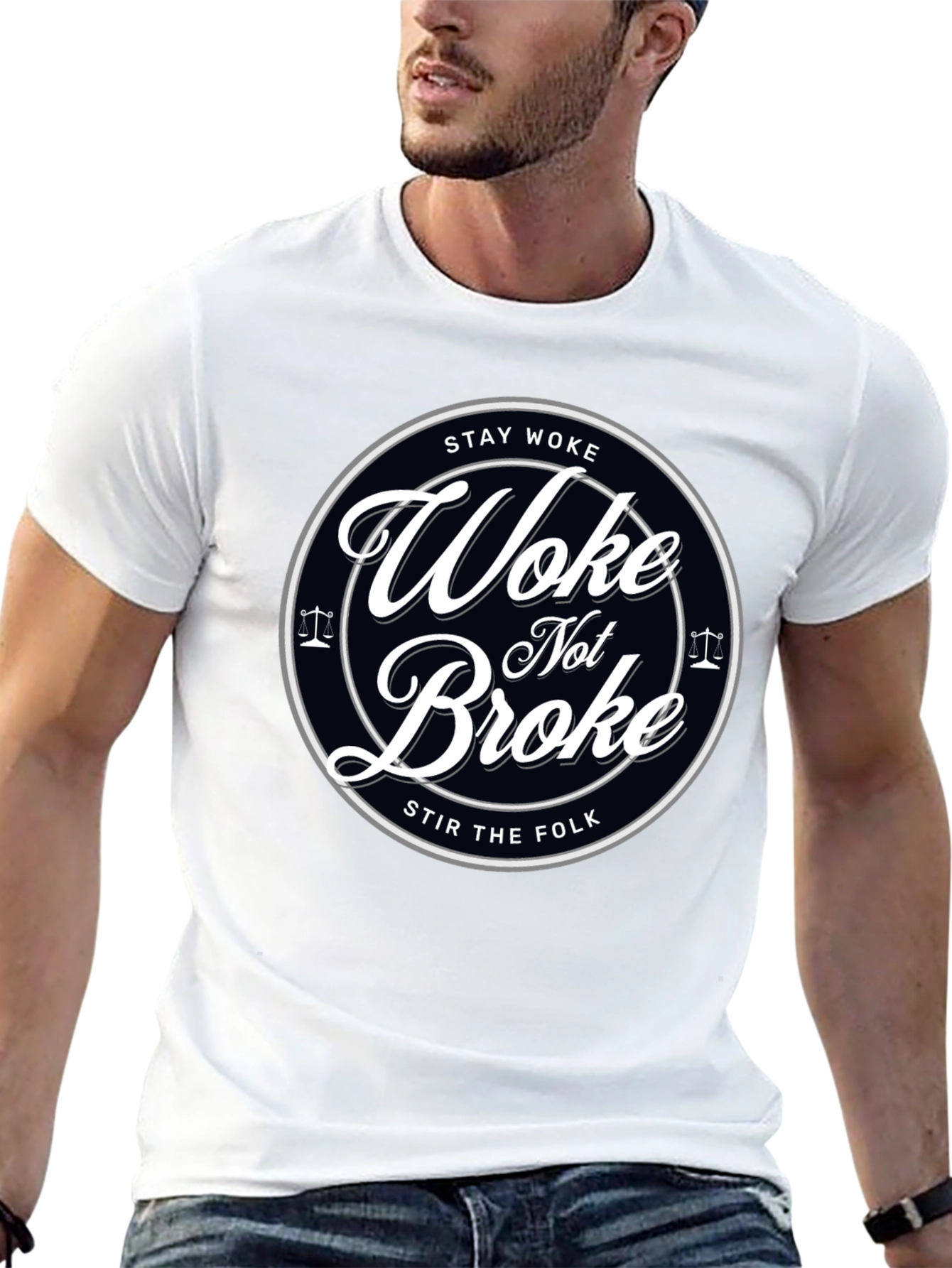 Black Stay Woke Not Broke Graphic T-Shirt - Trendy Design view 13
