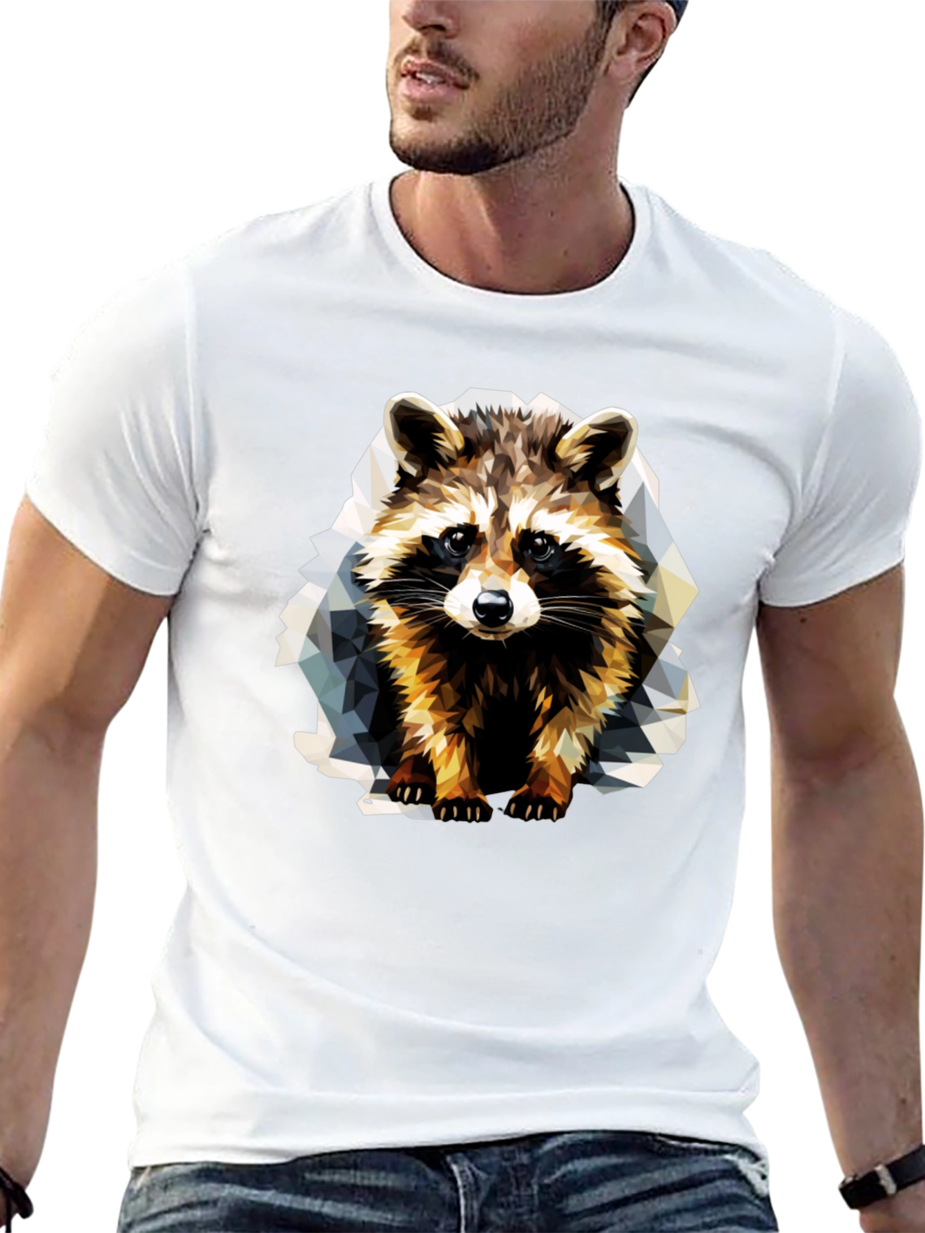 Black Geometric Raccoon Graphic T-Shirt view 13