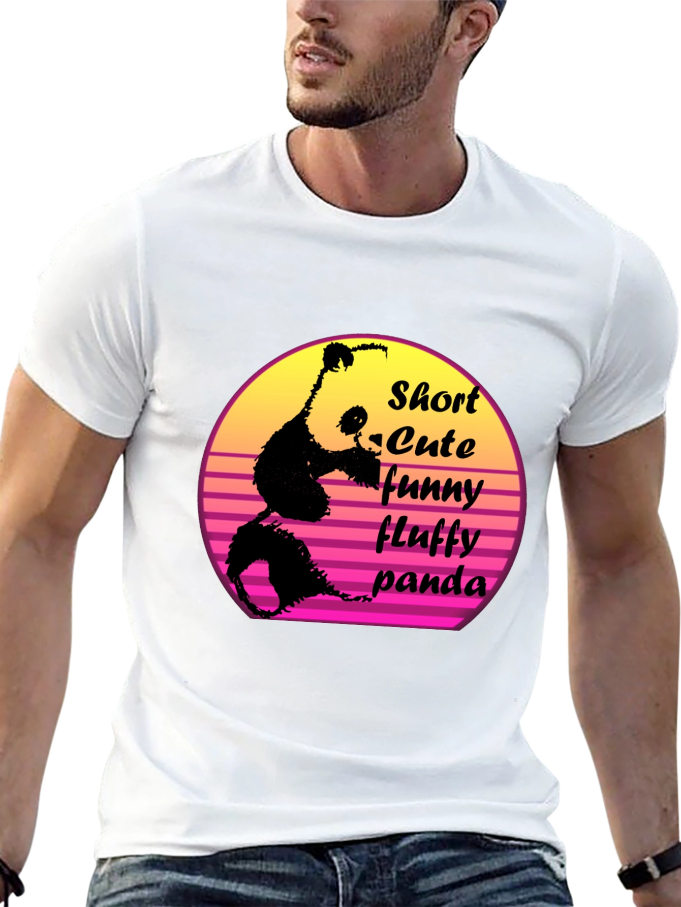 Black Short Cute Fluffy Panda Graphic T-Shirt view 13