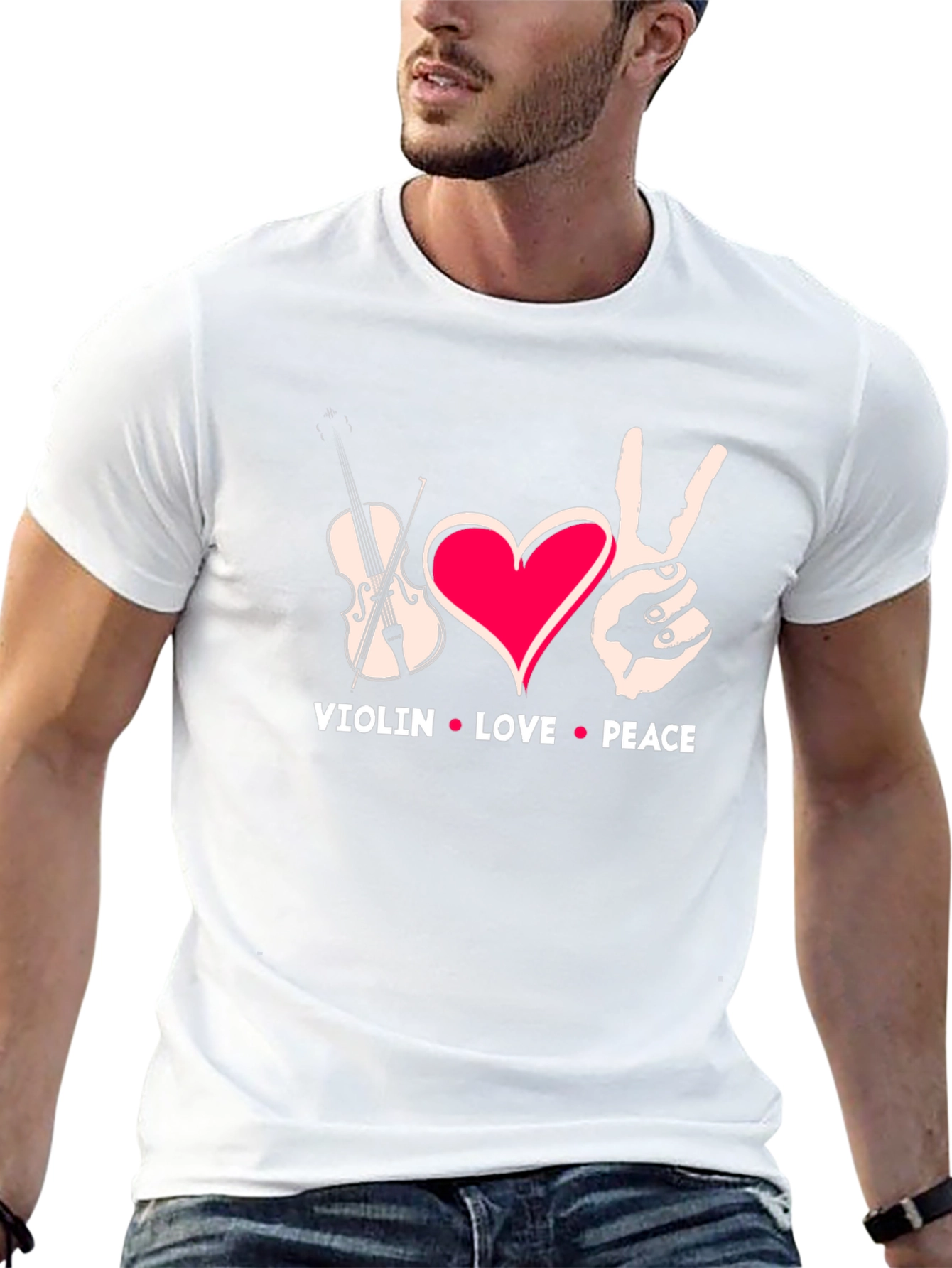 Violin Love Peace Graphic T-Shirt - 13